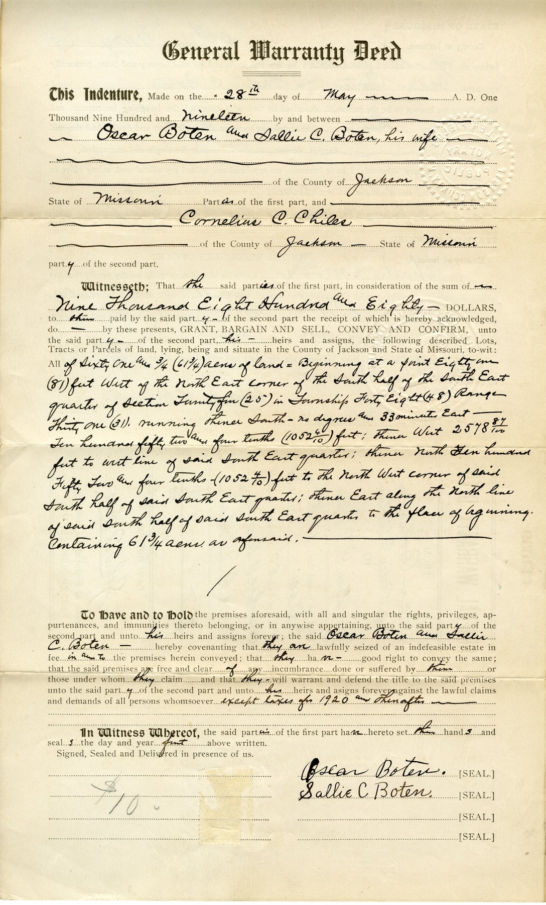 General Warranty Deed from Oscar Boten and Sallie C. Boten to Cornelius C. Chiles