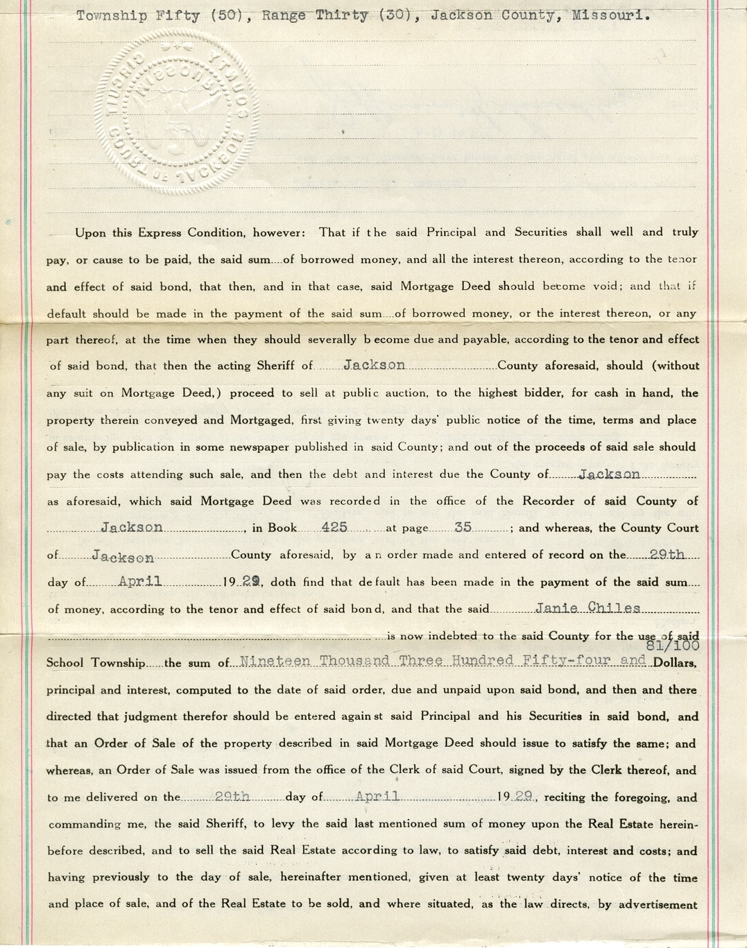 Sheriff's Deed from Janie Chiles to Margaret Chiles