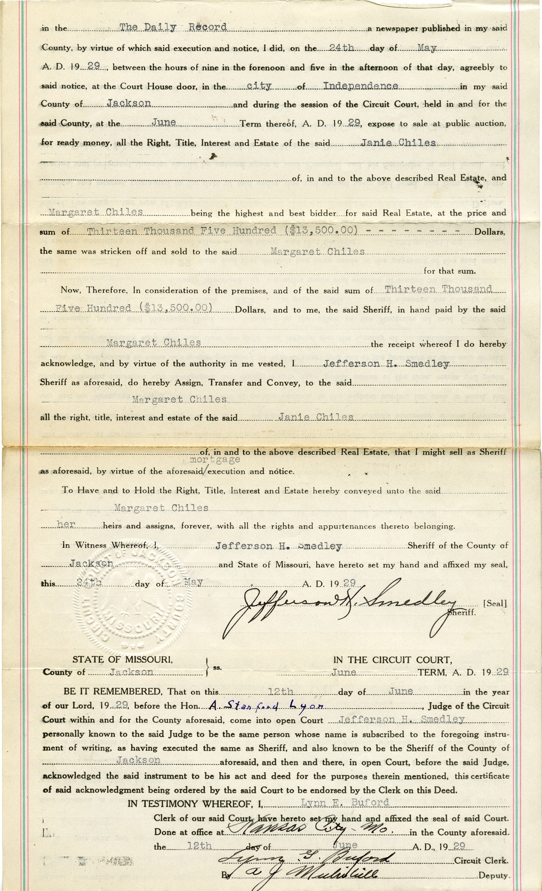 Sheriff's Deed from Janie Chiles to Margaret Chiles