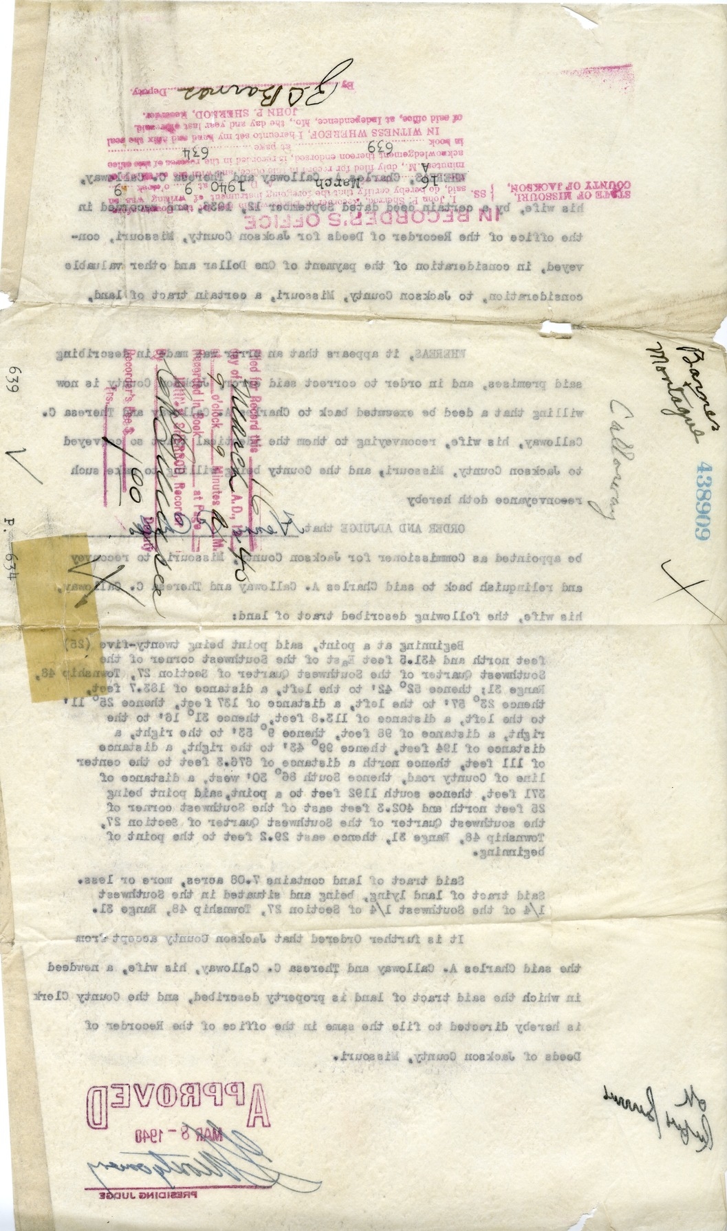 Land Deed of Charles A. Calloway and Theresa C. Calloway