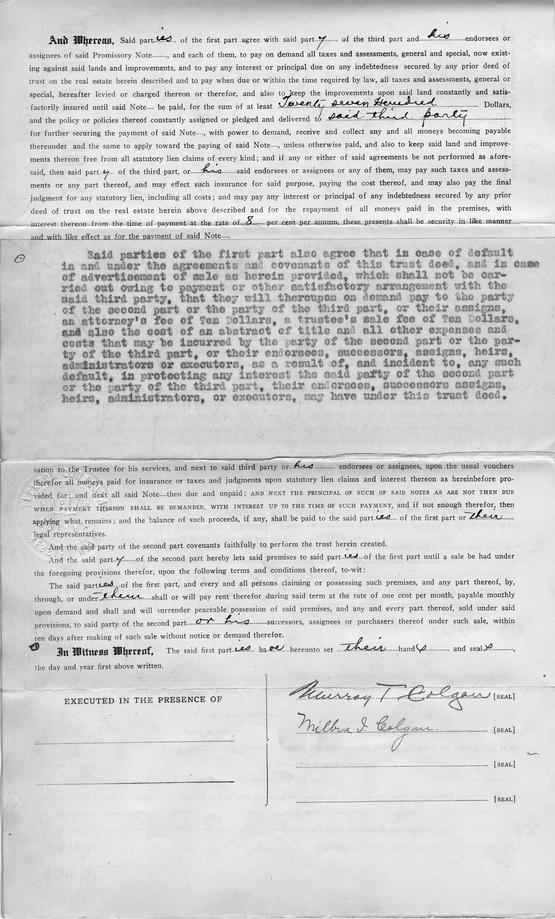 Deed of Trust from Murray T. Colgan and Milbra I. Colgan to E. H. Cornelius and C. M. Dickinson