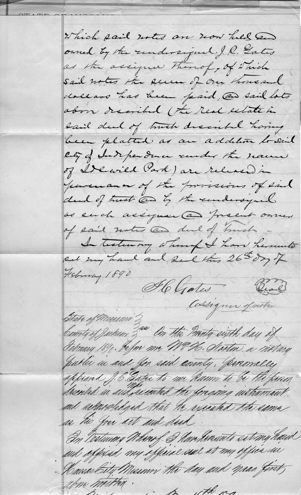 Deed of Release from J. C. Gates to Harry E. Bellis