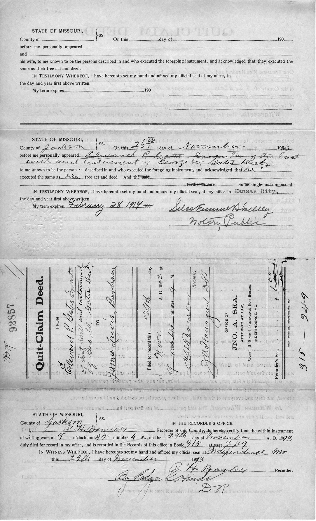 Quit-Claim Deed from Edward P. Gates to James Lewis Barham