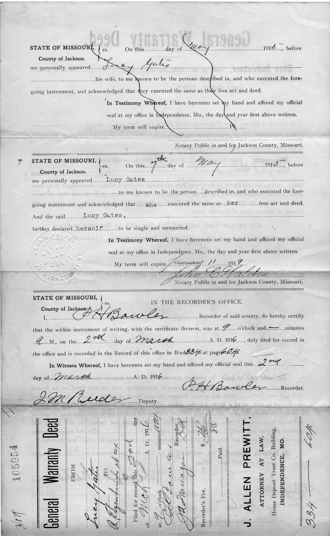 General Warranty Deed from Lucy Gates to Rudolph Etzenhouser and Melissa C. Etzenhouser