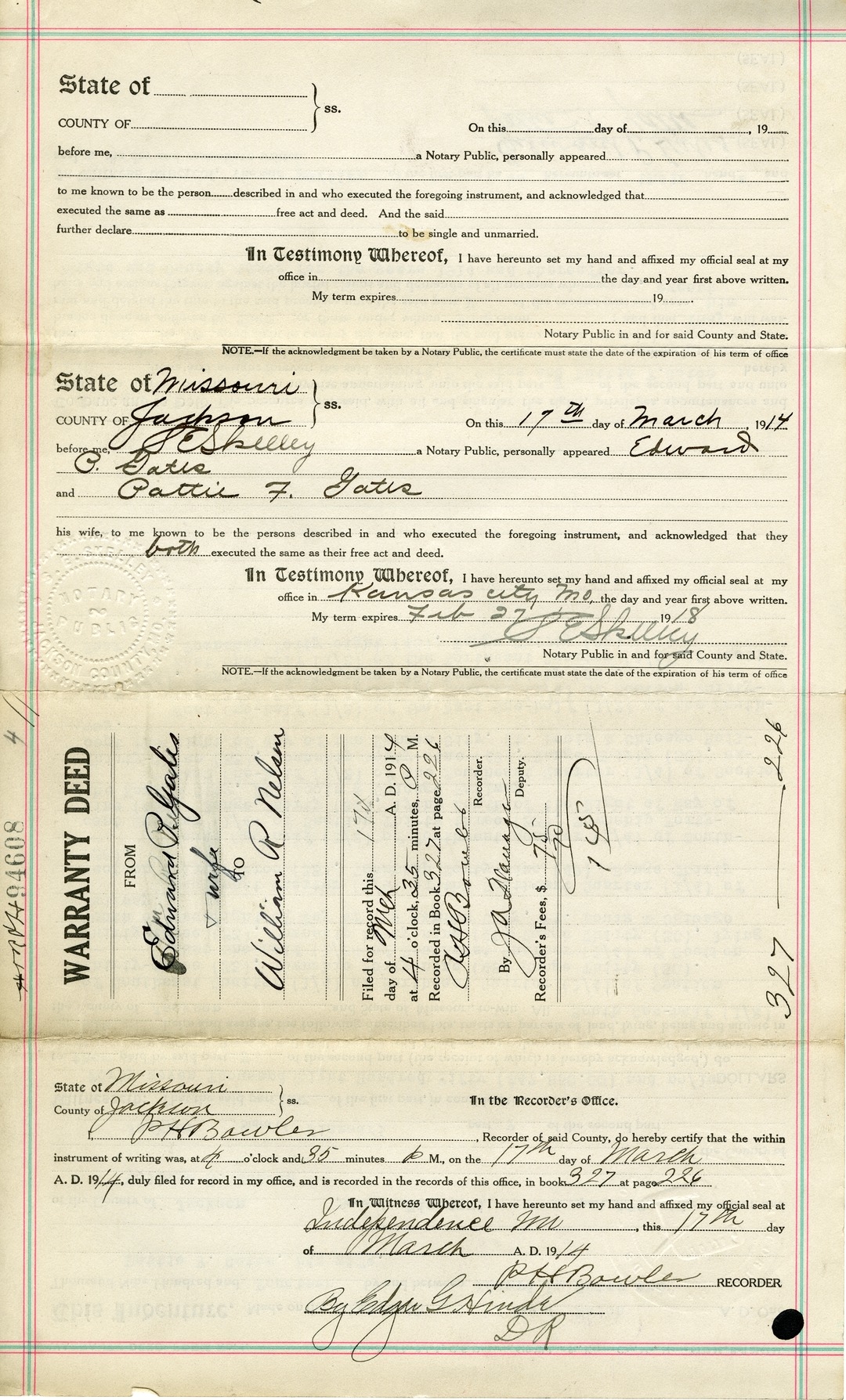 Warranty Deed from Edward P. Gates and Pattie F. Gates to William R. Nelson