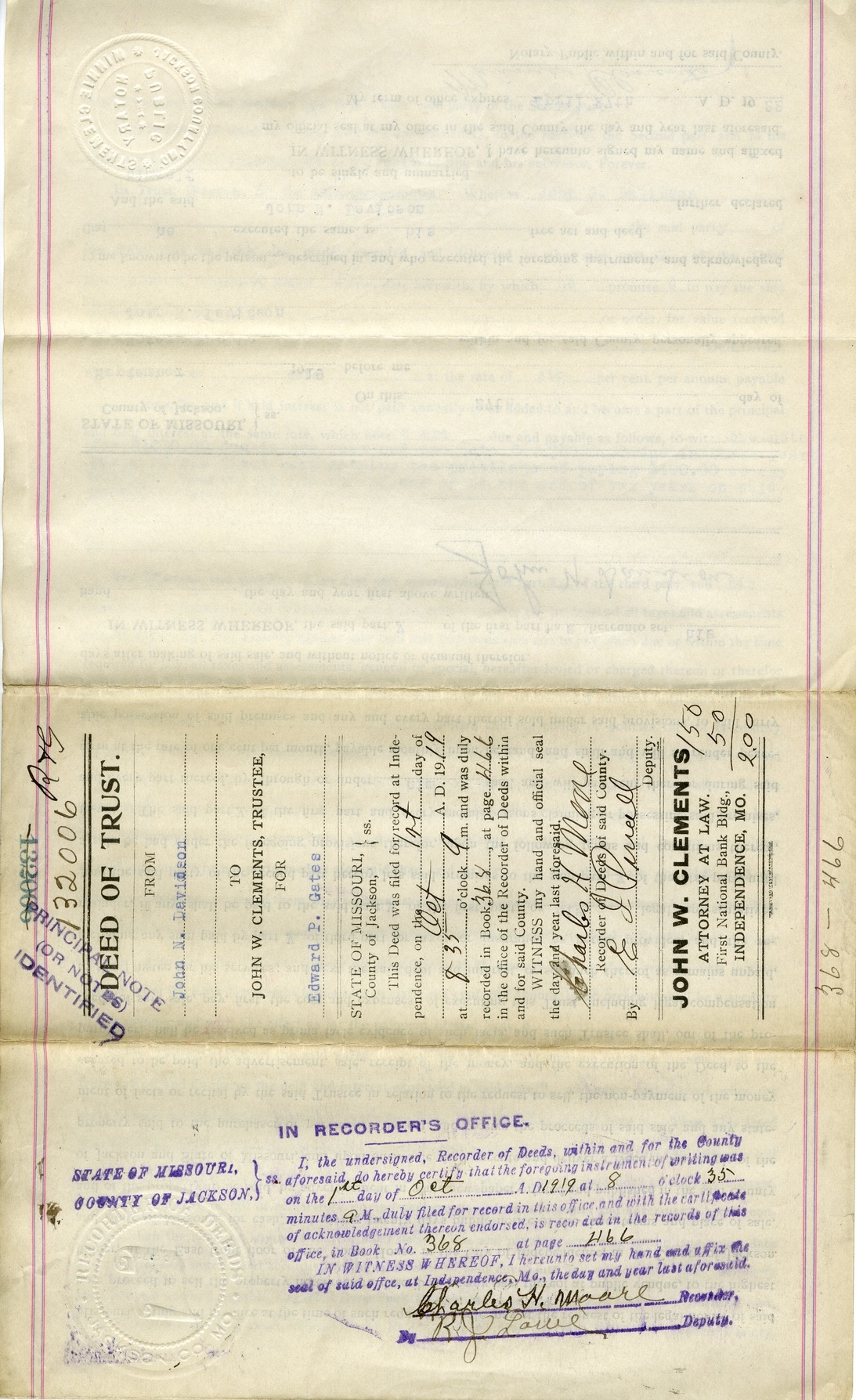 Deed of Trust from John N. Davidson to Edward P. Gates