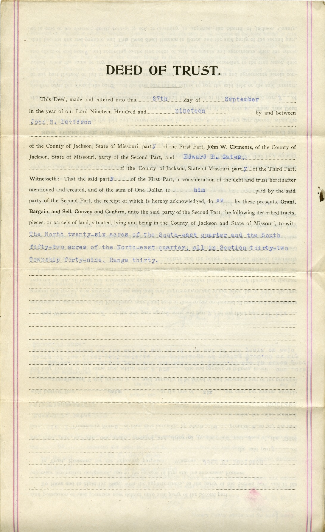 Deed of Trust from John N. Davidson to Edward P. Gates