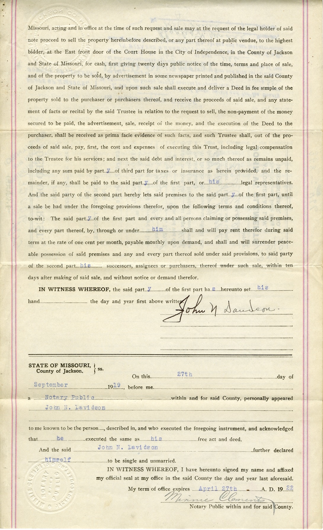 Deed of Trust from John N. Davidson to Edward P. Gates