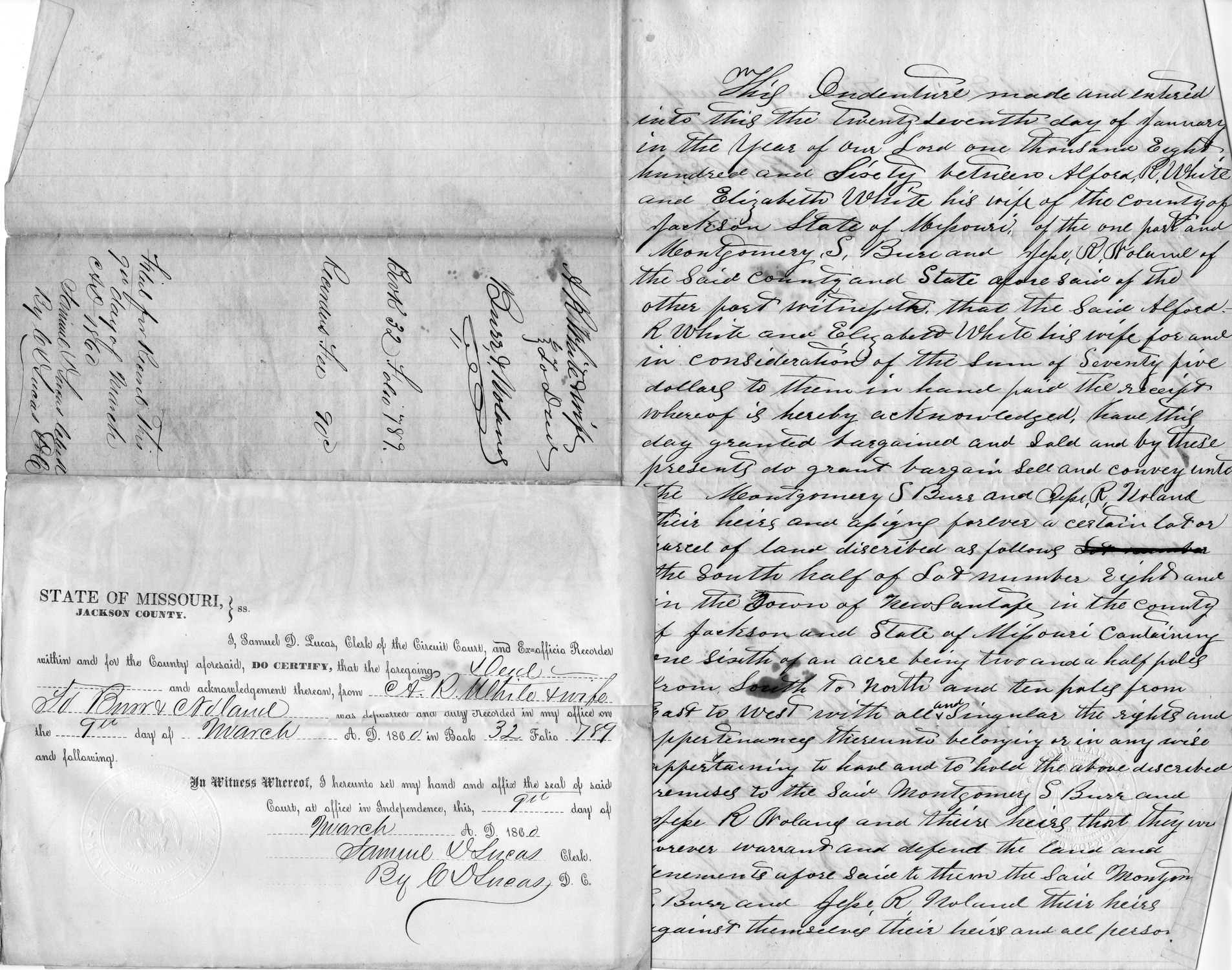 Land Deed from A. R. White to Montgomery S. Burr and Jesse R. Noland