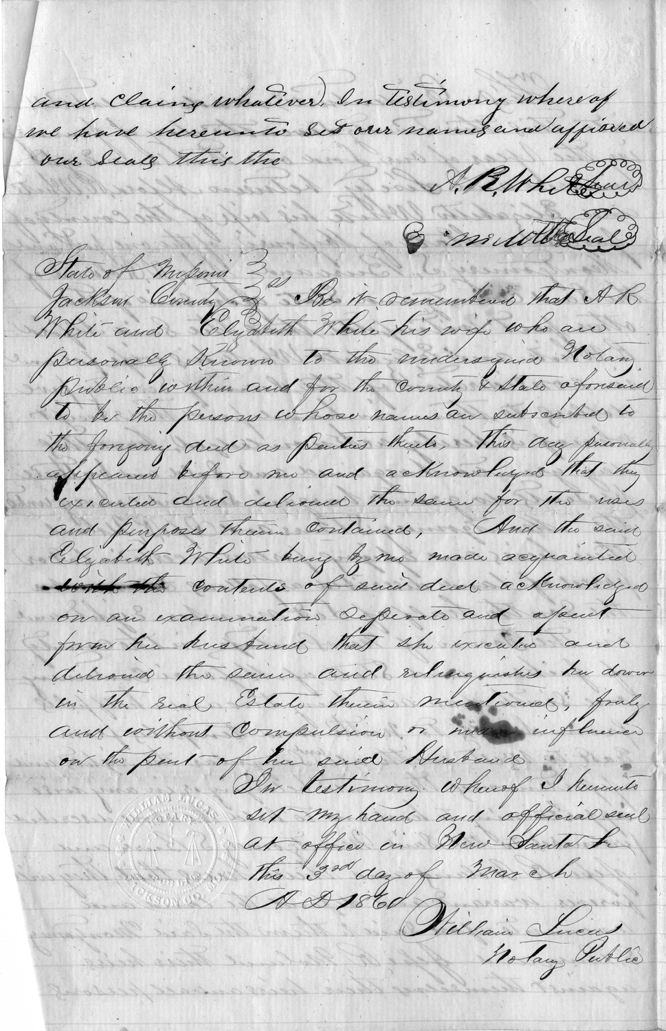 Land Deed from A. R. White to Montgomery S. Burr and Jesse R. Noland
