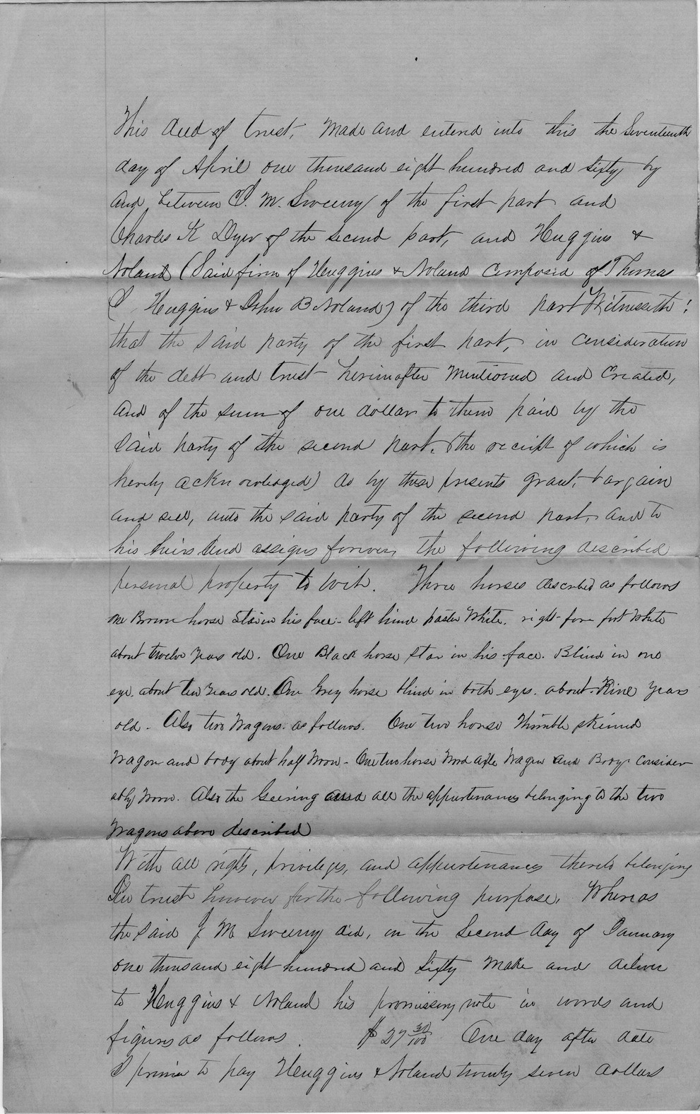 Deed of Trust from J. M. Sweeny to Huggins & Noland
