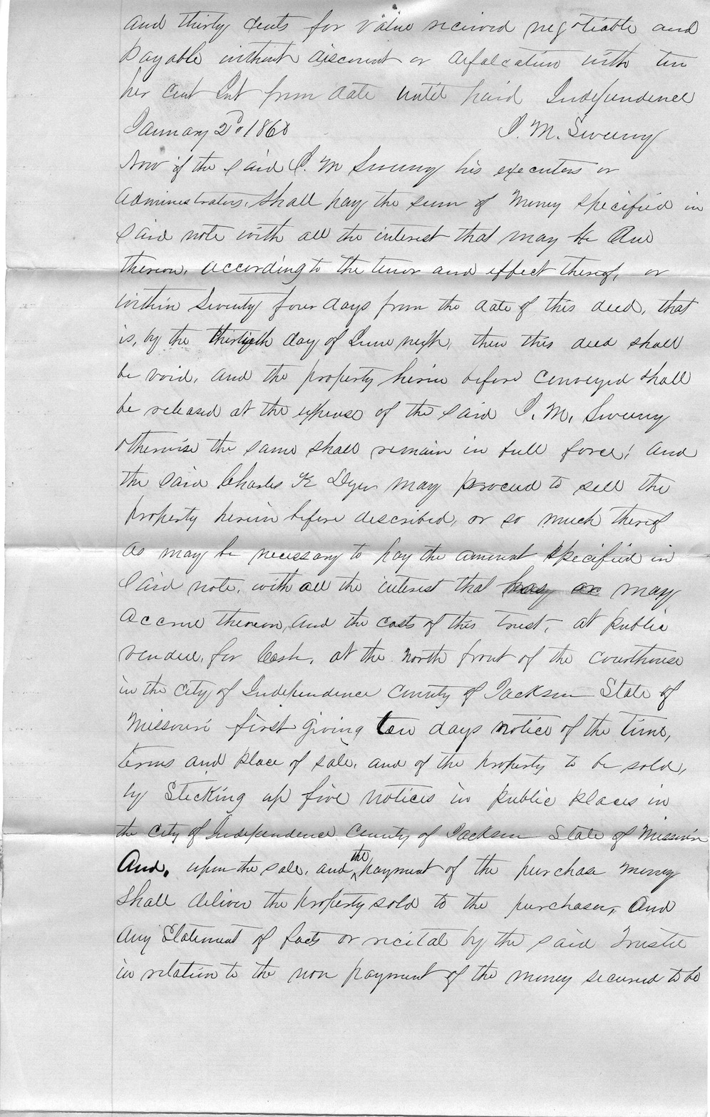 Deed of Trust from J. M. Sweeny to Huggins & Noland