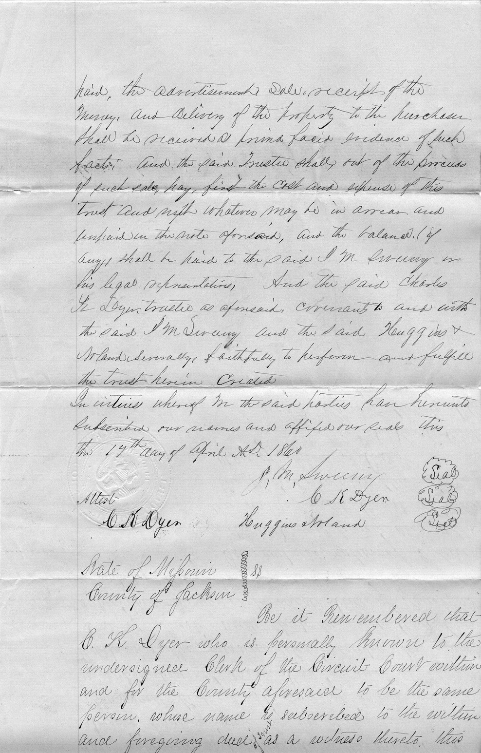 Deed of Trust from J. M. Sweeny to Huggins & Noland