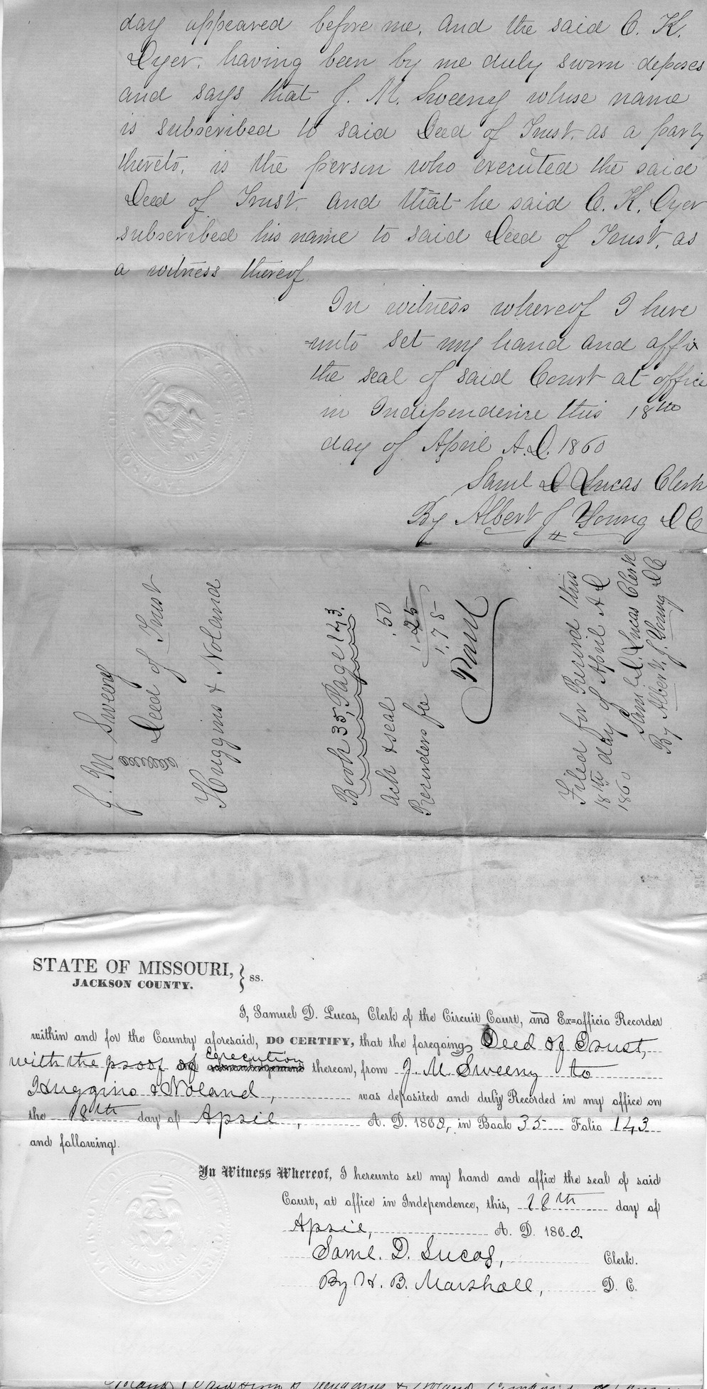 Deed of Trust from J. M. Sweeny to Huggins & Noland