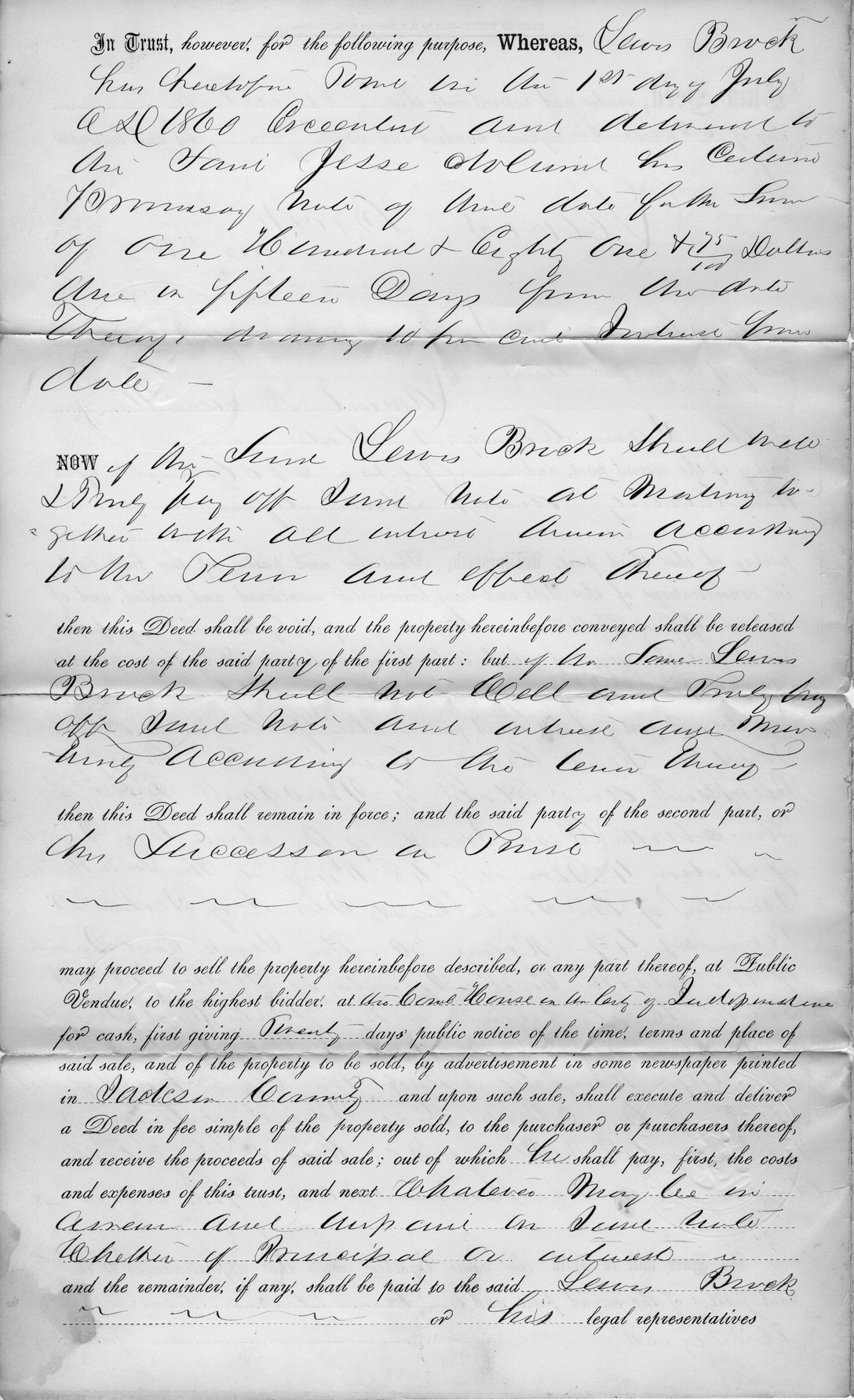 Deed of Trust from Lewis Brook to Jesse Noland