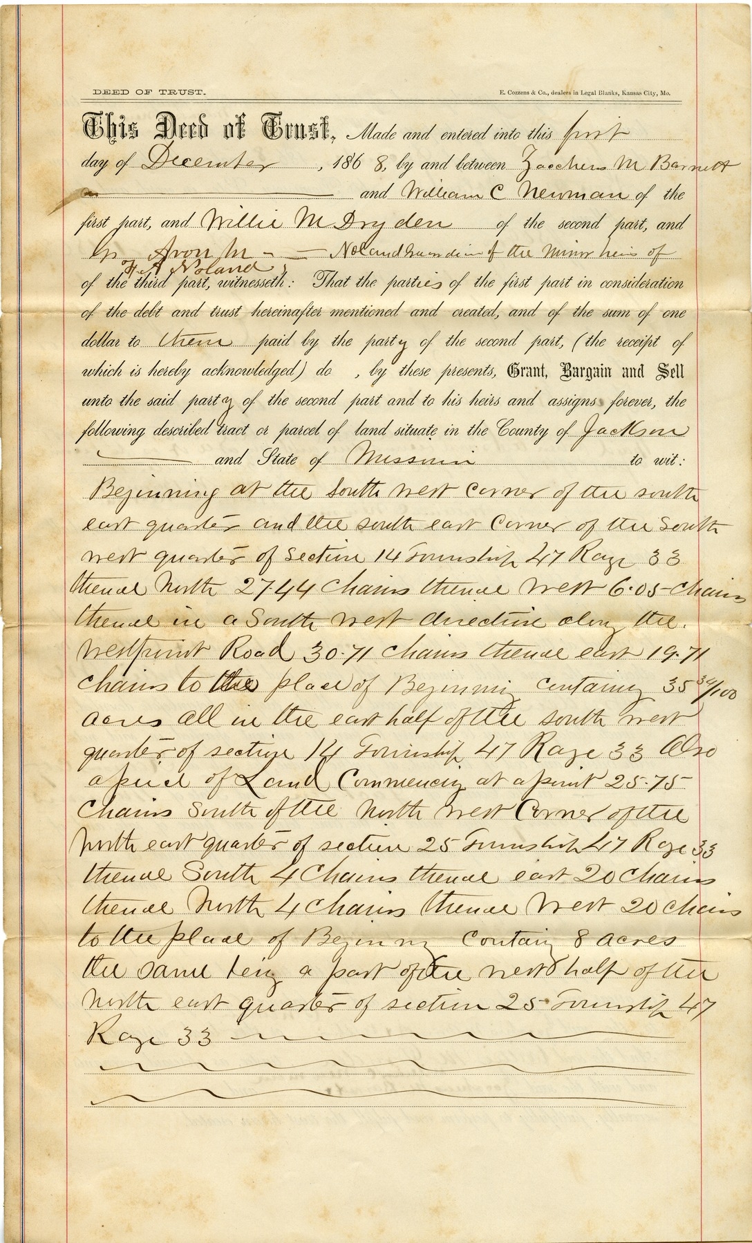 Deed of Trust from Jacchous M. Barnett and William C. Newman to William M. Dryden Jr.