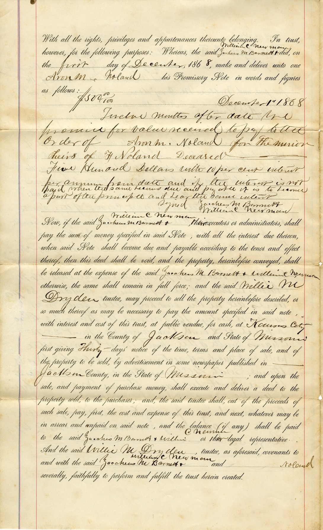 Deed of Trust from Jacchous M. Barnett and William C. Newman to William M. Dryden Jr.