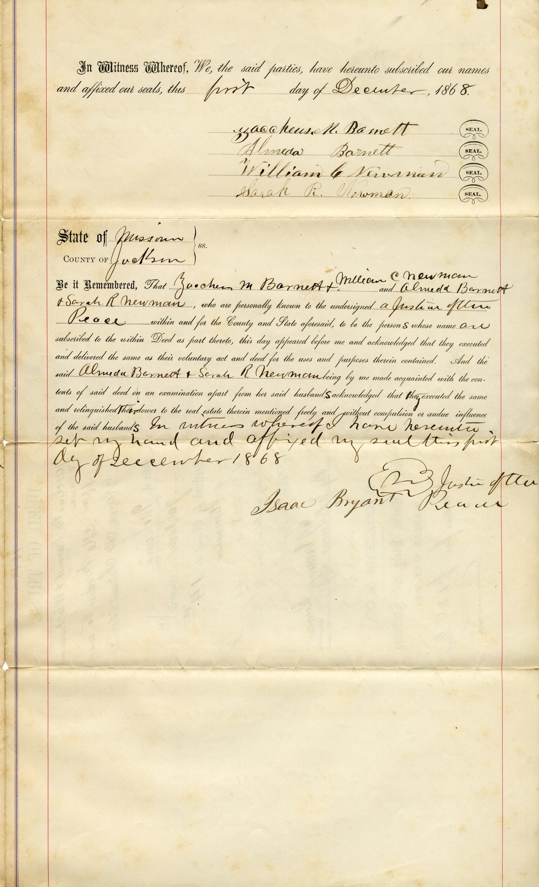 Deed of Trust from Jacchous M. Barnett and William C. Newman to William M. Dryden Jr.