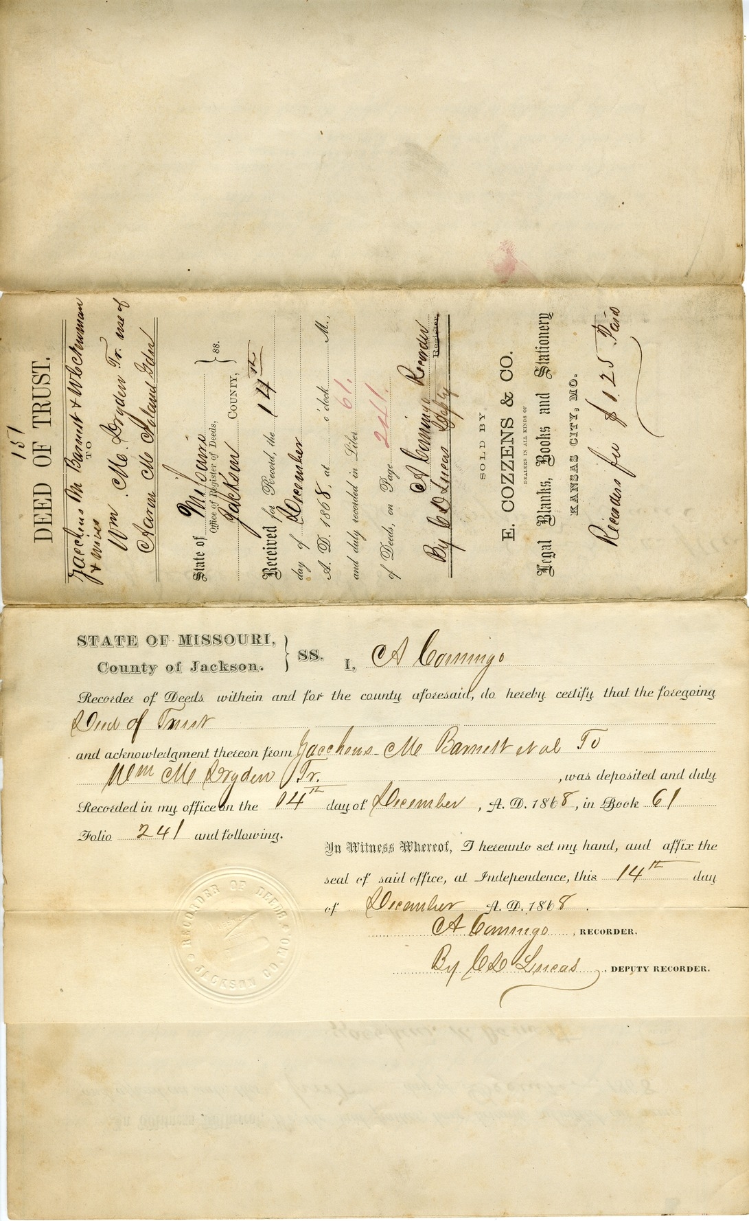 Deed of Trust from Jacchous M. Barnett and William C. Newman to William M. Dryden Jr.