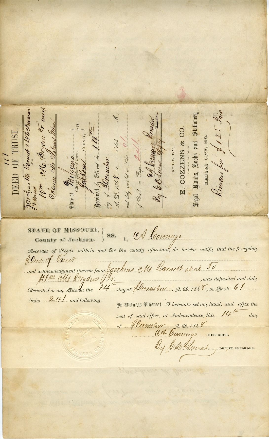 Deed of Trust from Jacchous M. Barnett and William C. Newman to William M. Dryden Jr.