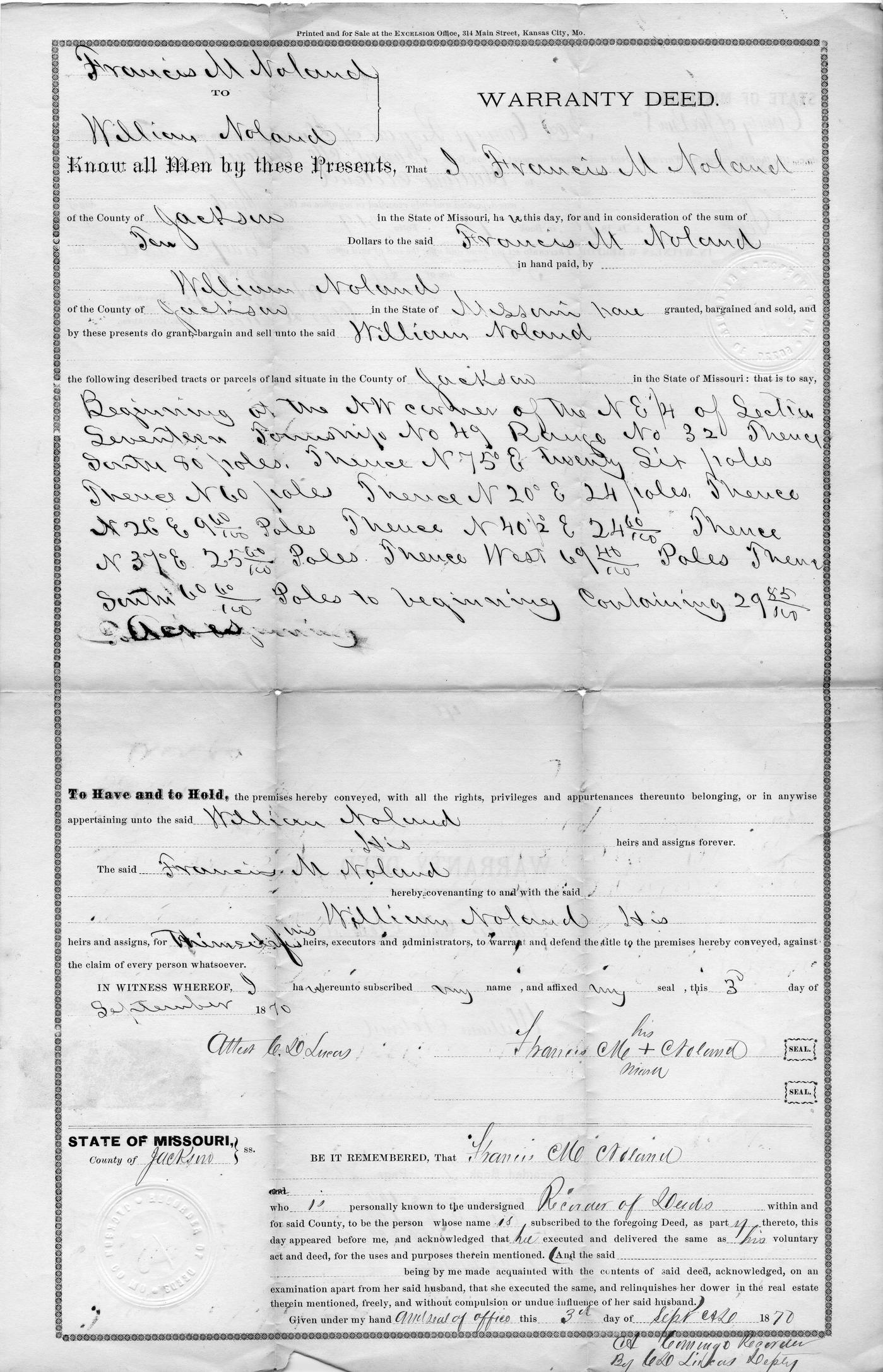 Warranty Deed from Francis M. Noland to William Noland