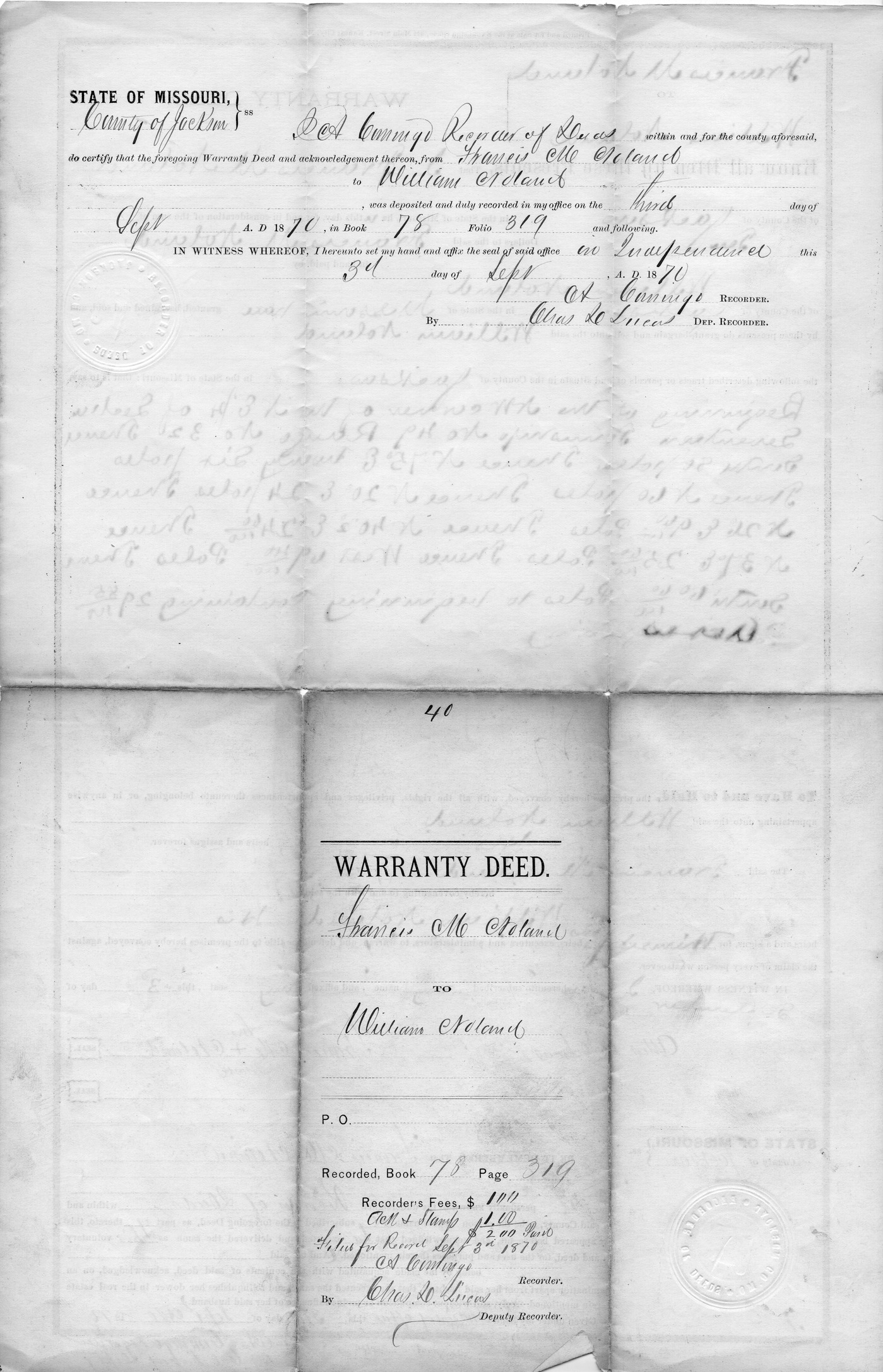 Warranty Deed from Francis M. Noland to William Noland