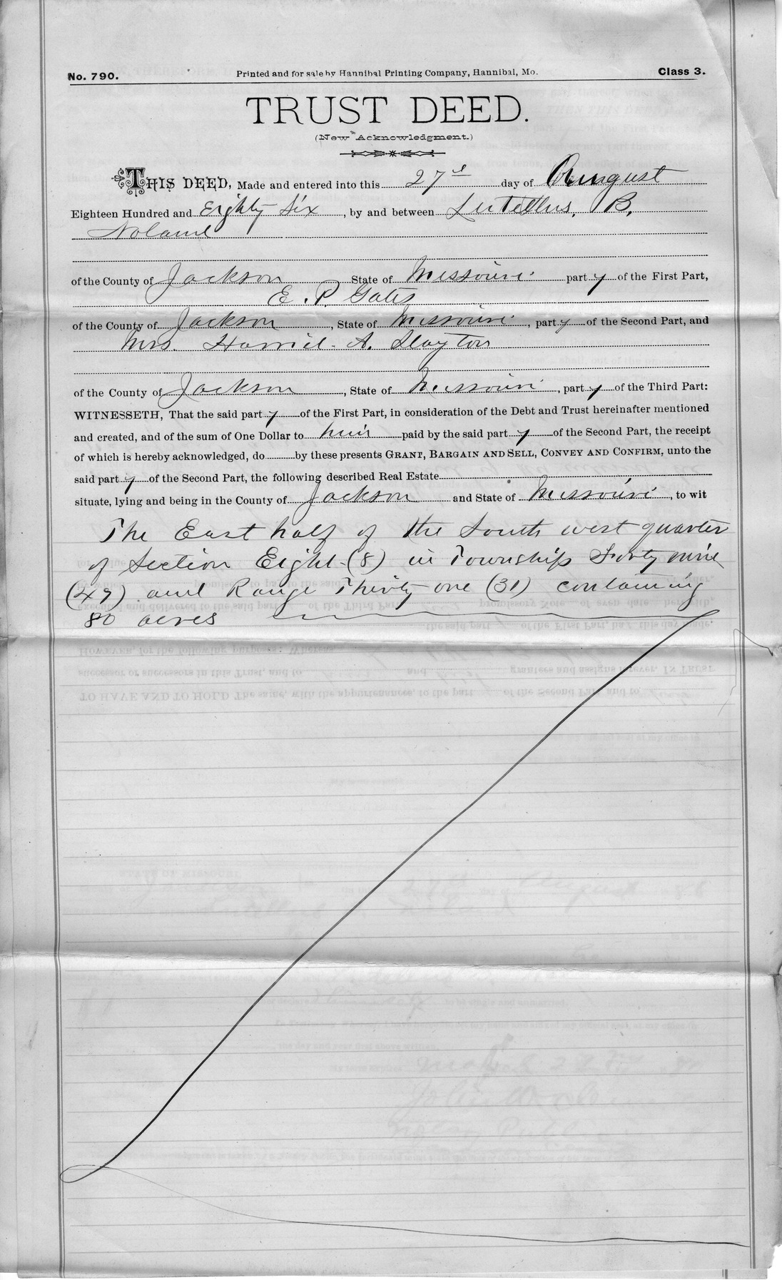 Trust Deed from Lutellus B. Noland to E. P. Gates