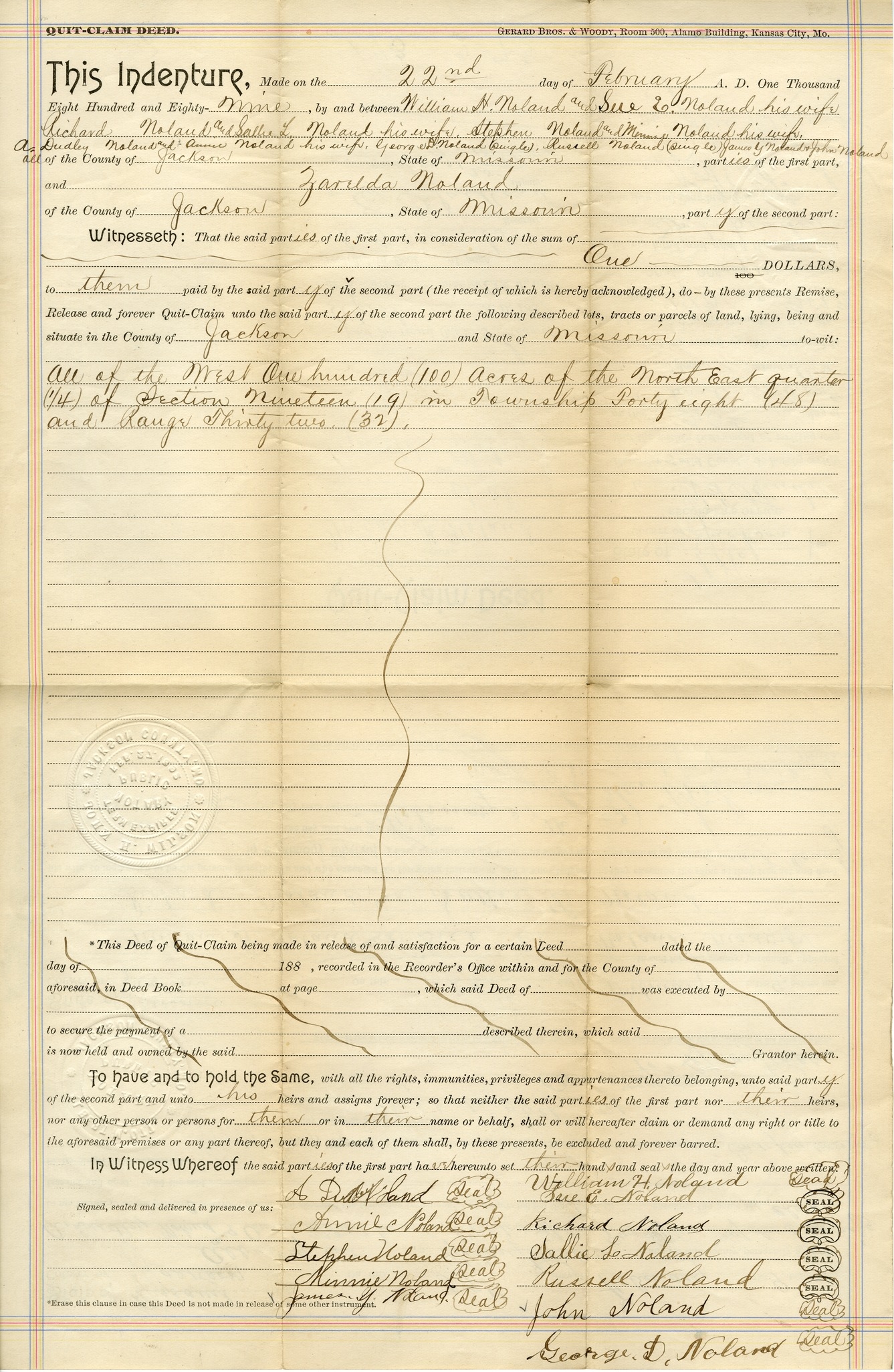 Quit-Claim Deed from William H. Noland et al. to Zarelda Noland