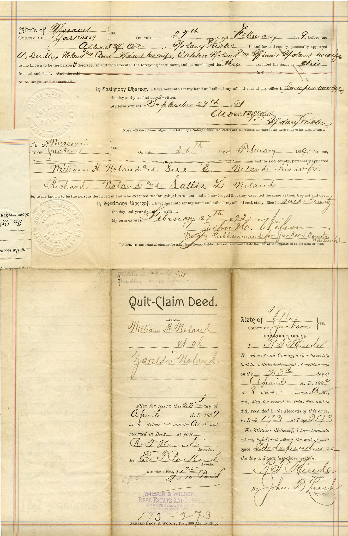 Quit-Claim Deed from William H. Noland et al. to Zarelda Noland