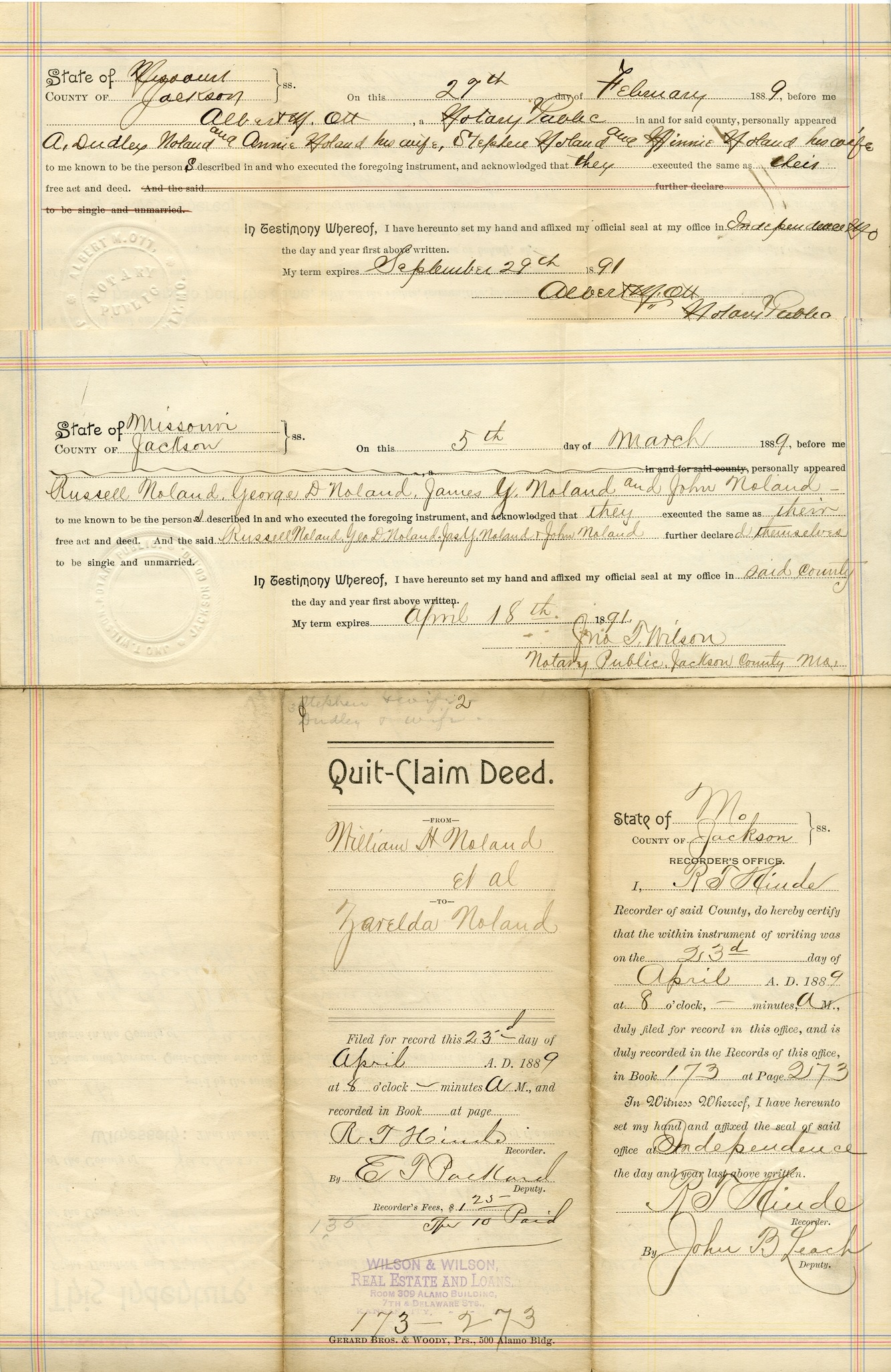 Quit-Claim Deed from William H. Noland et al. to Zarelda Noland