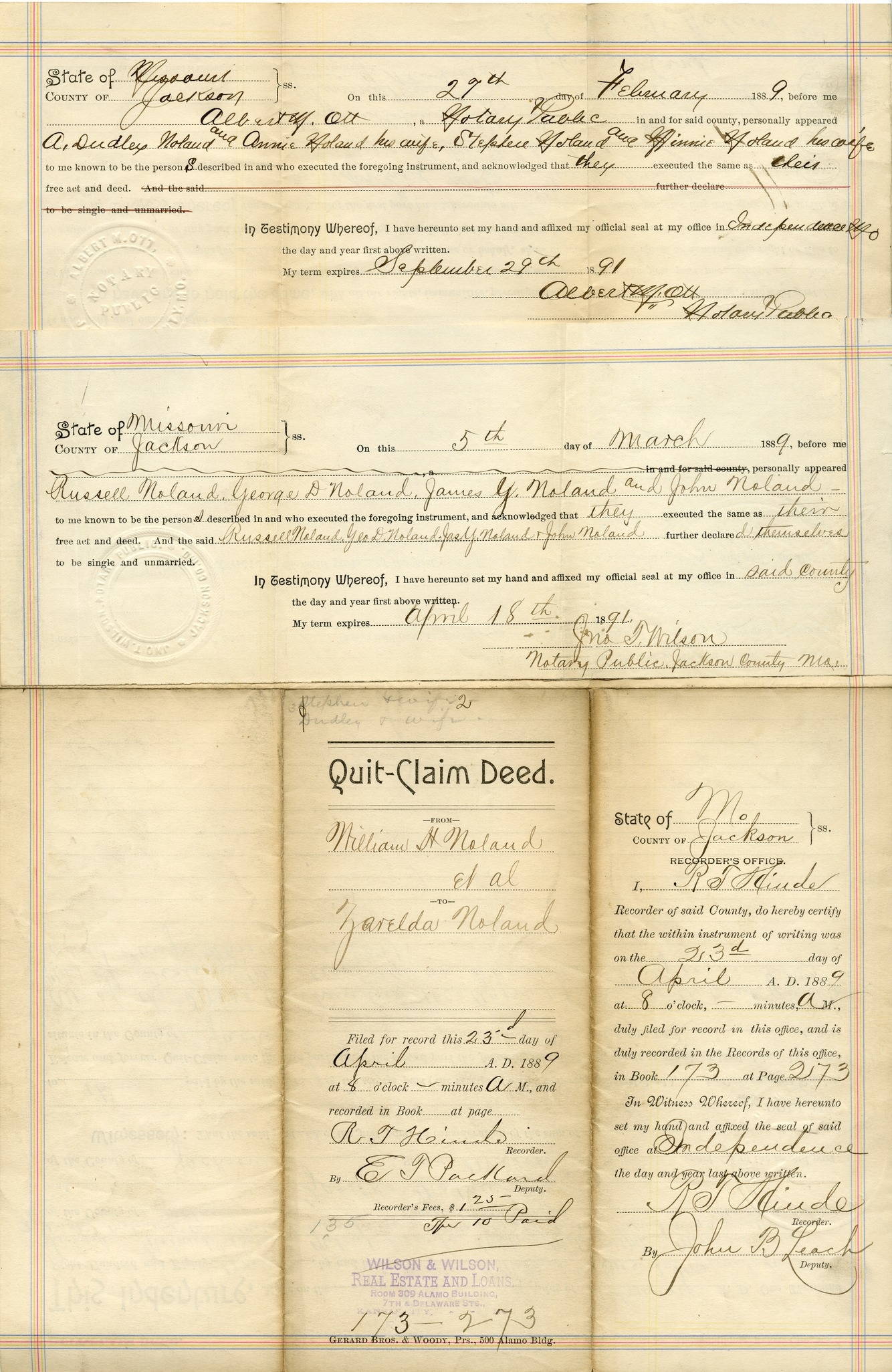 Quit-Claim Deed from William H. Noland et al. to Zarelda Noland