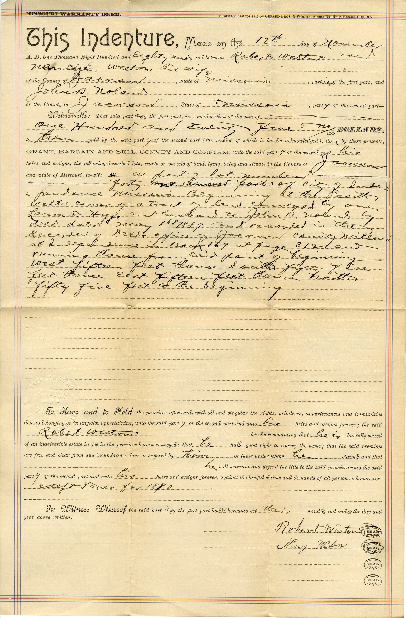 Warranty Deed from Robert Weston and Wife to John B. Noland