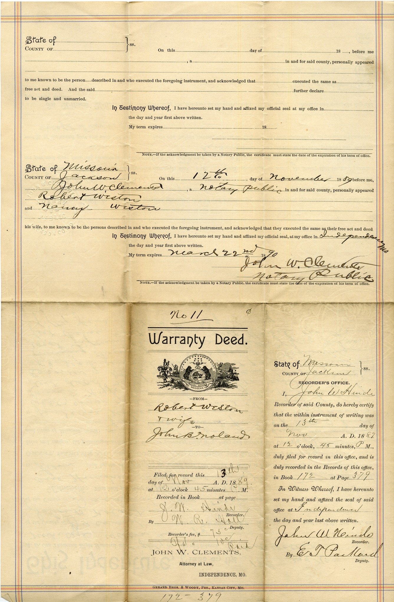 Warranty Deed from Robert Weston and Wife to John B. Noland