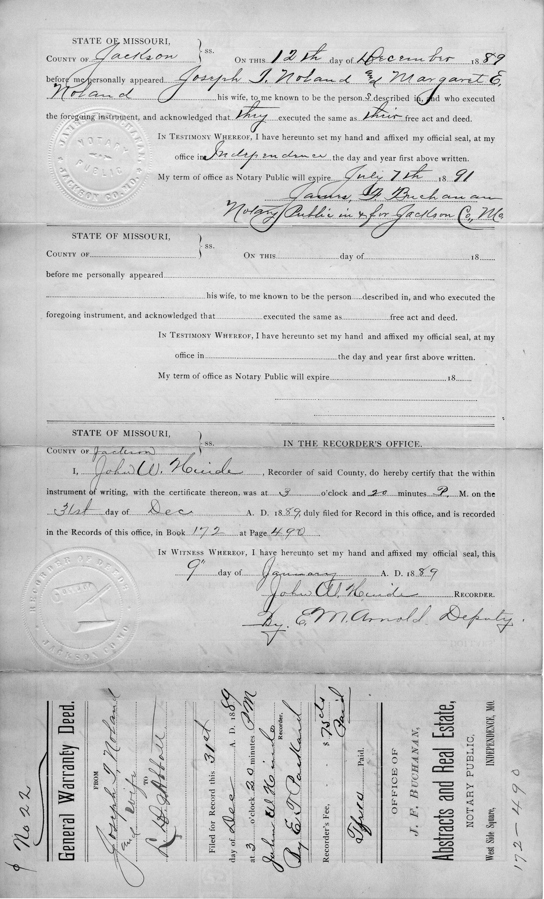 General Warranty Deed from Joseph T. Noland and Margaret E. Noland to L. F. Abbott