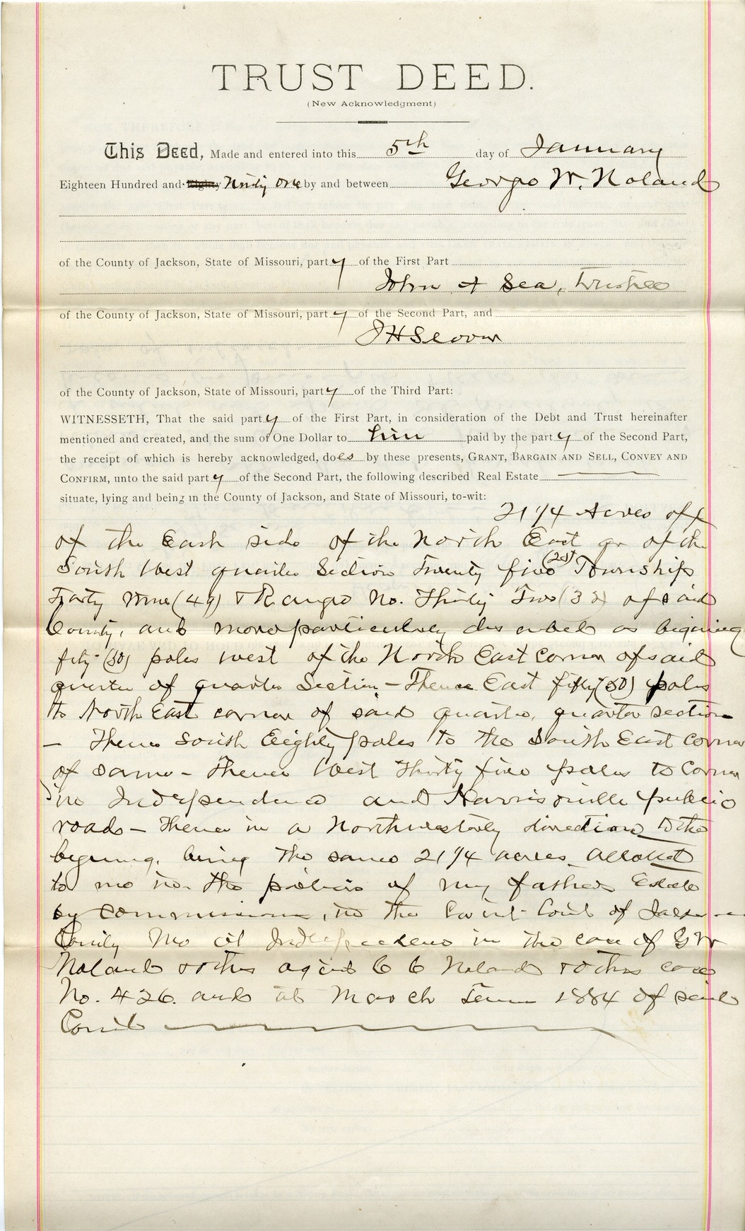 Trust Deed from George W. Noland to John A. Sea for J. H. Slover