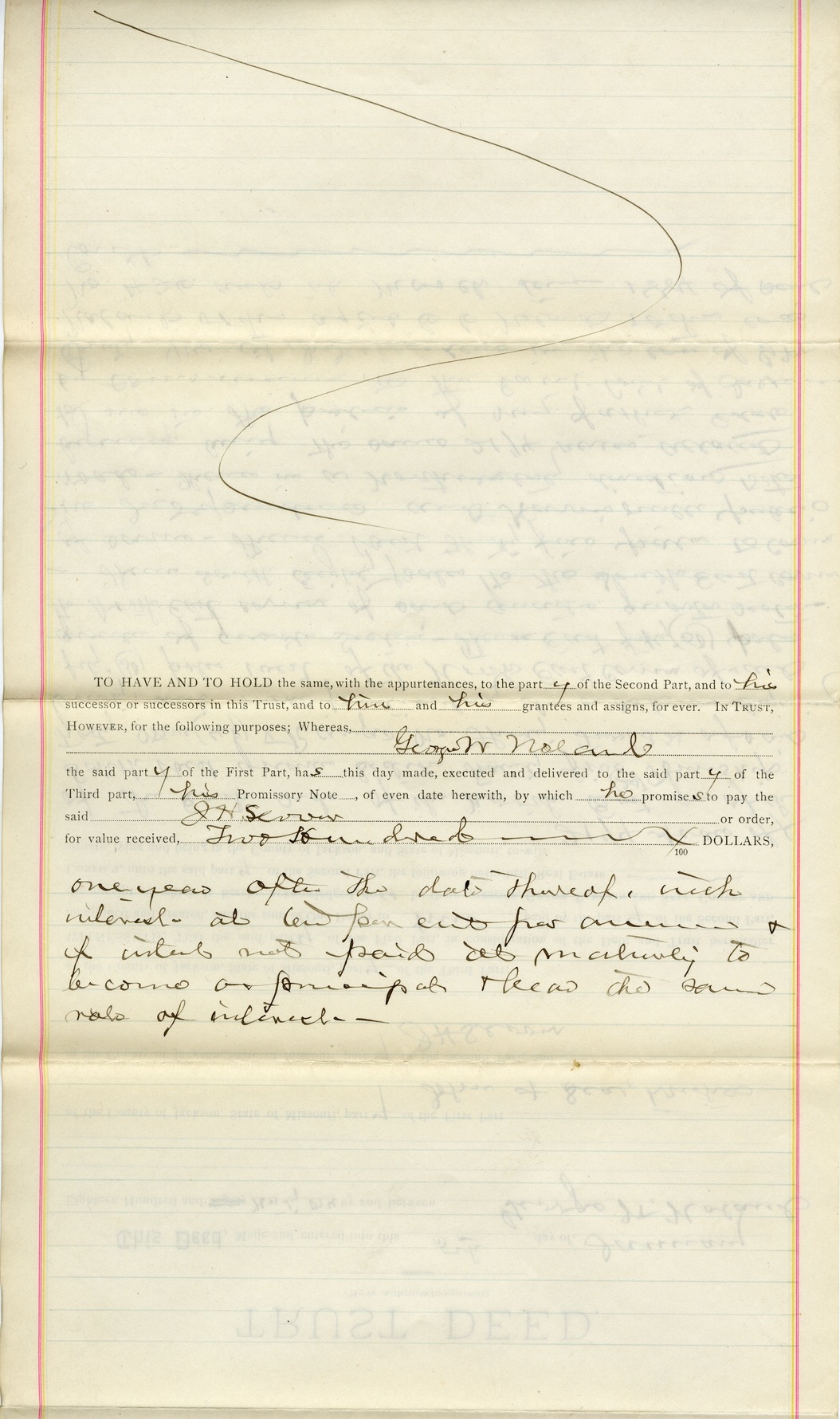 Trust Deed from George W. Noland to John A. Sea for J. H. Slover