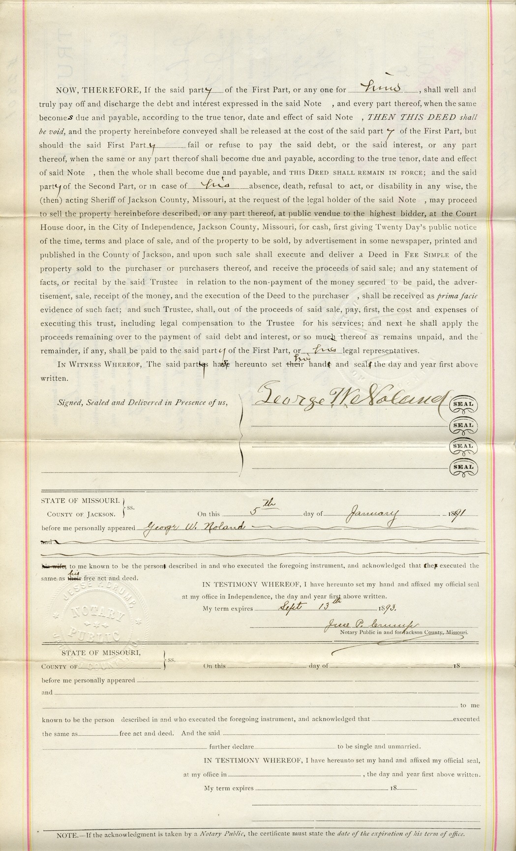 Trust Deed from George W. Noland to John A. Sea for J. H. Slover