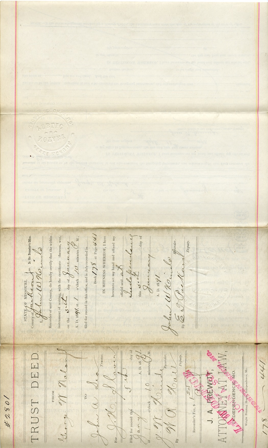 Trust Deed from George W. Noland to John A. Sea for J. H. Slover