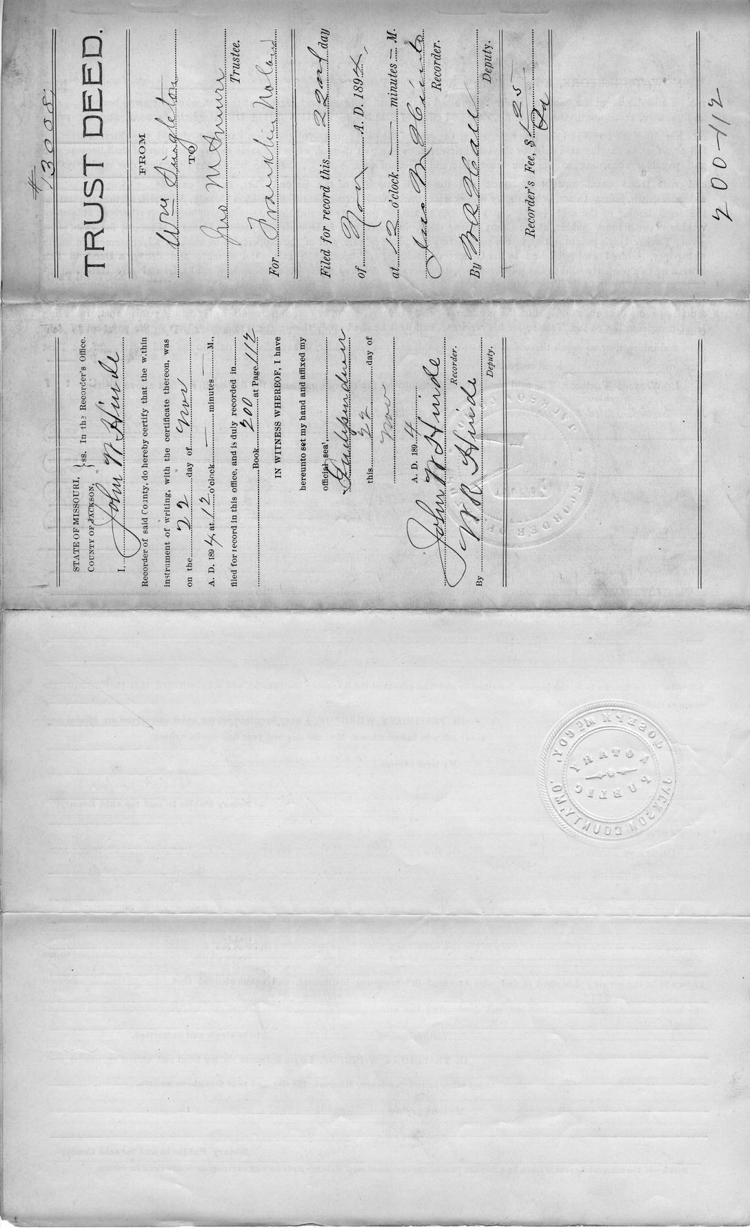 Trust Deed from William Singleton to John M. Smurr for Franklin Noland