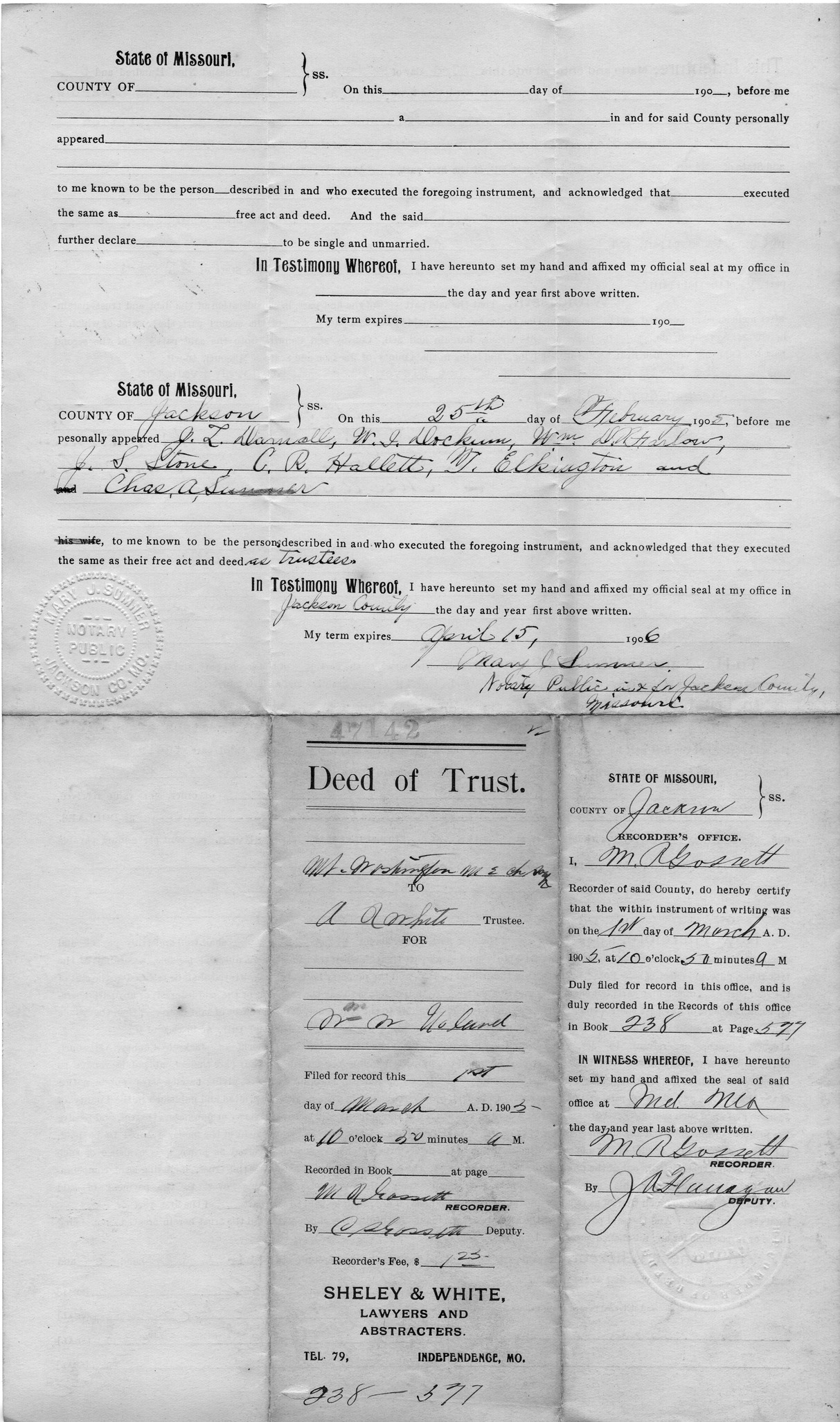Deed of Trust from James T. Darnall et al. to Alma R. White for W. W. Noland