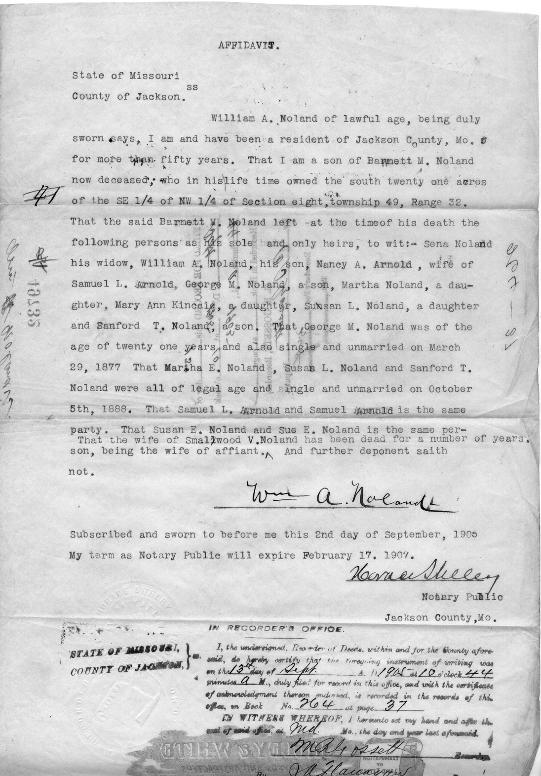 Affidavit of William A. Noland