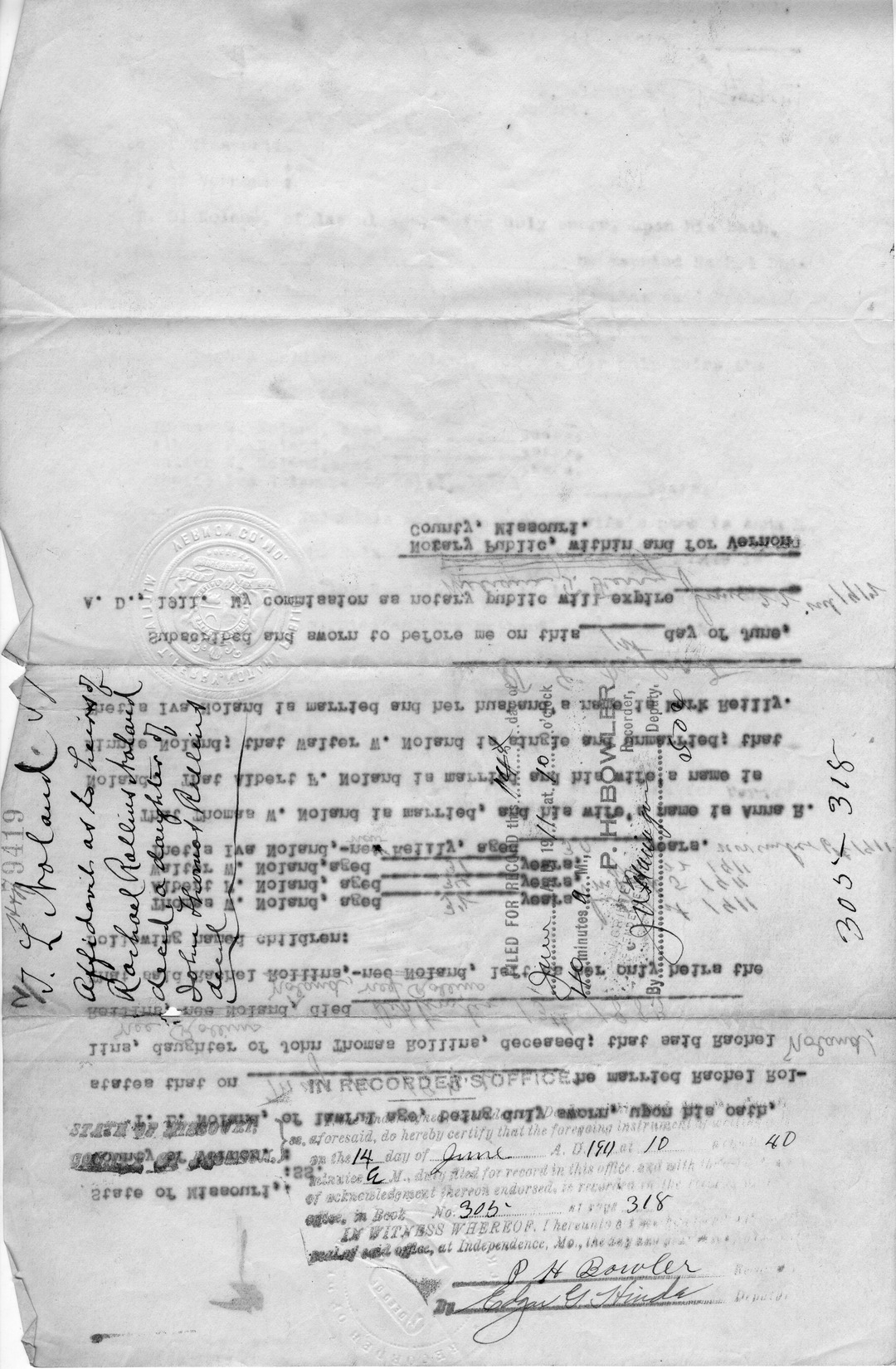 Affidavit of T. L. Noland