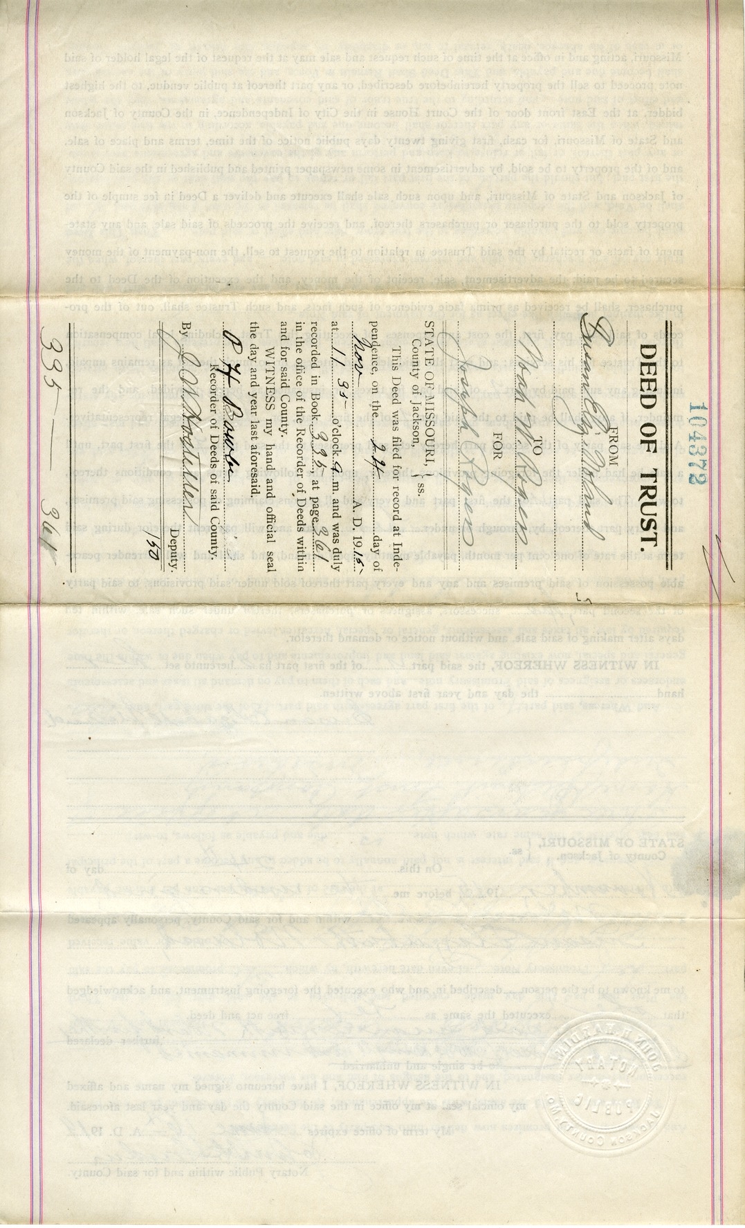 Deed of Trust from Susan Elizabeth Noland to Noah W. Rogers for Joseph Rogers