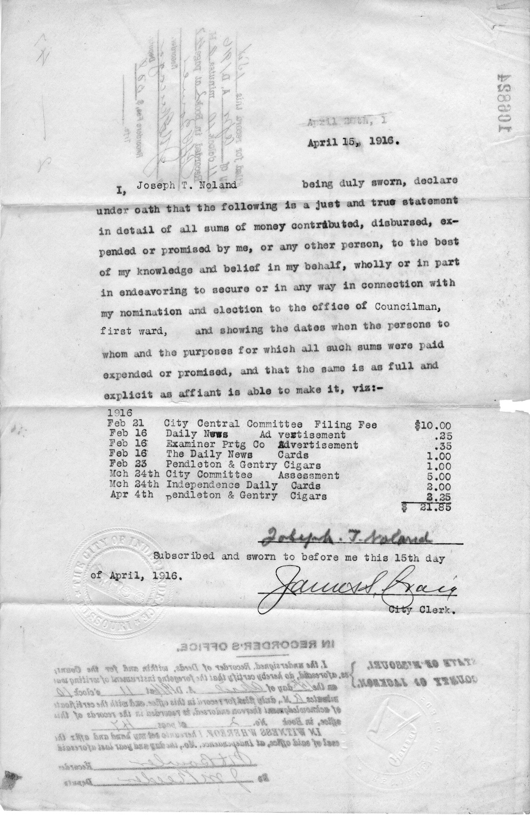 Affidavit of Joseph T. Noland