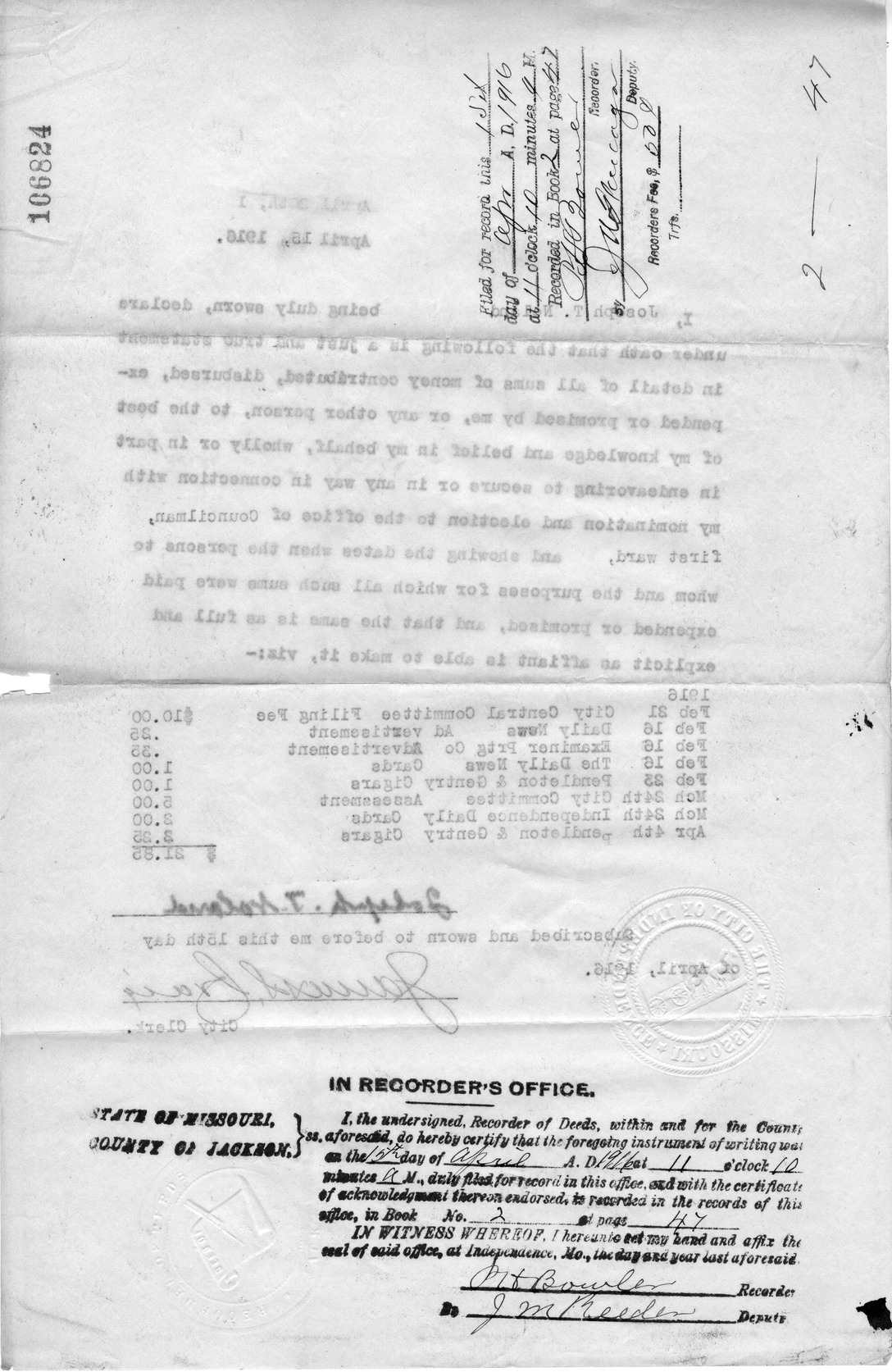 Affidavit of Joseph T. Noland