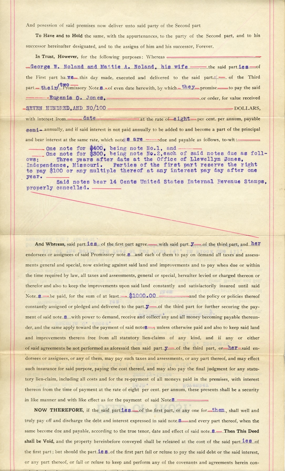 Deed of Trust from George W. Noland and Mattie A. Noland to E. W. Shepherd for Eugenia O. Jones