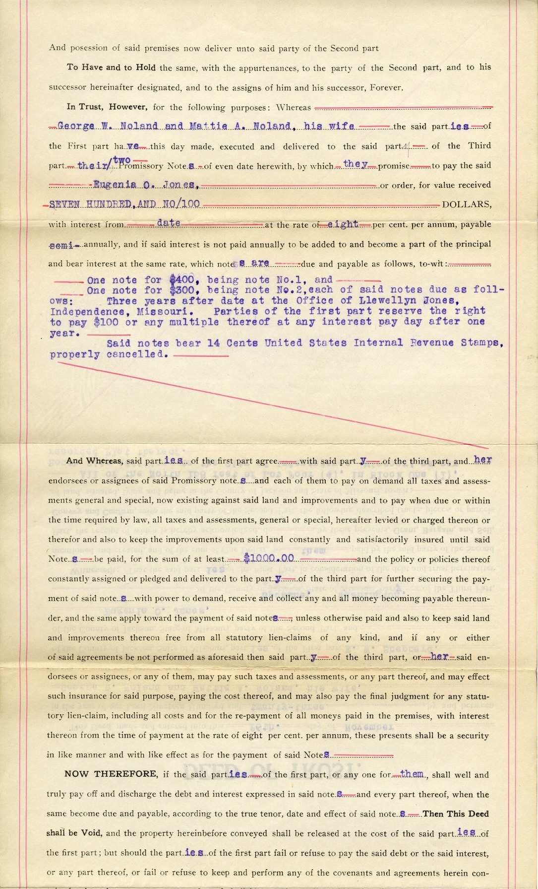 Deed of Trust from George W. Noland and Mattie A. Noland to E. W. Shepherd for Eugenia O. Jones