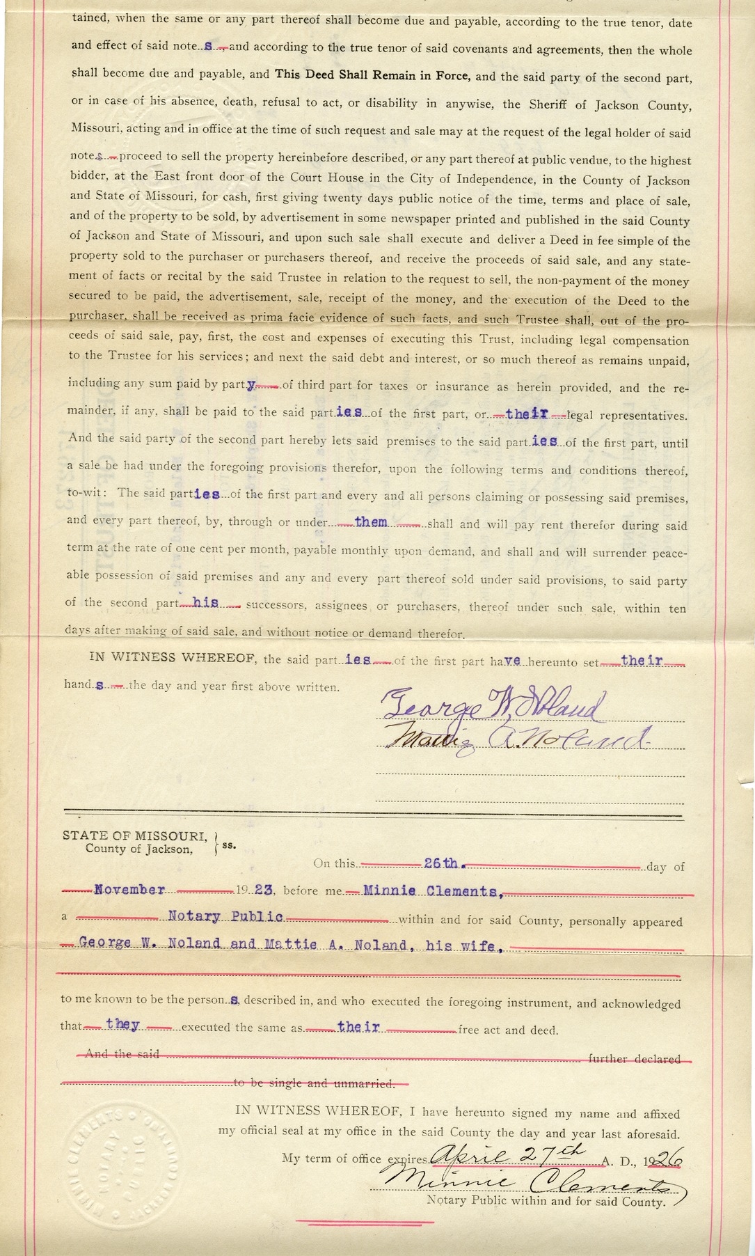 Deed of Trust from George W. Noland and Mattie A. Noland to E. W. Shepherd for Eugenia O. Jones