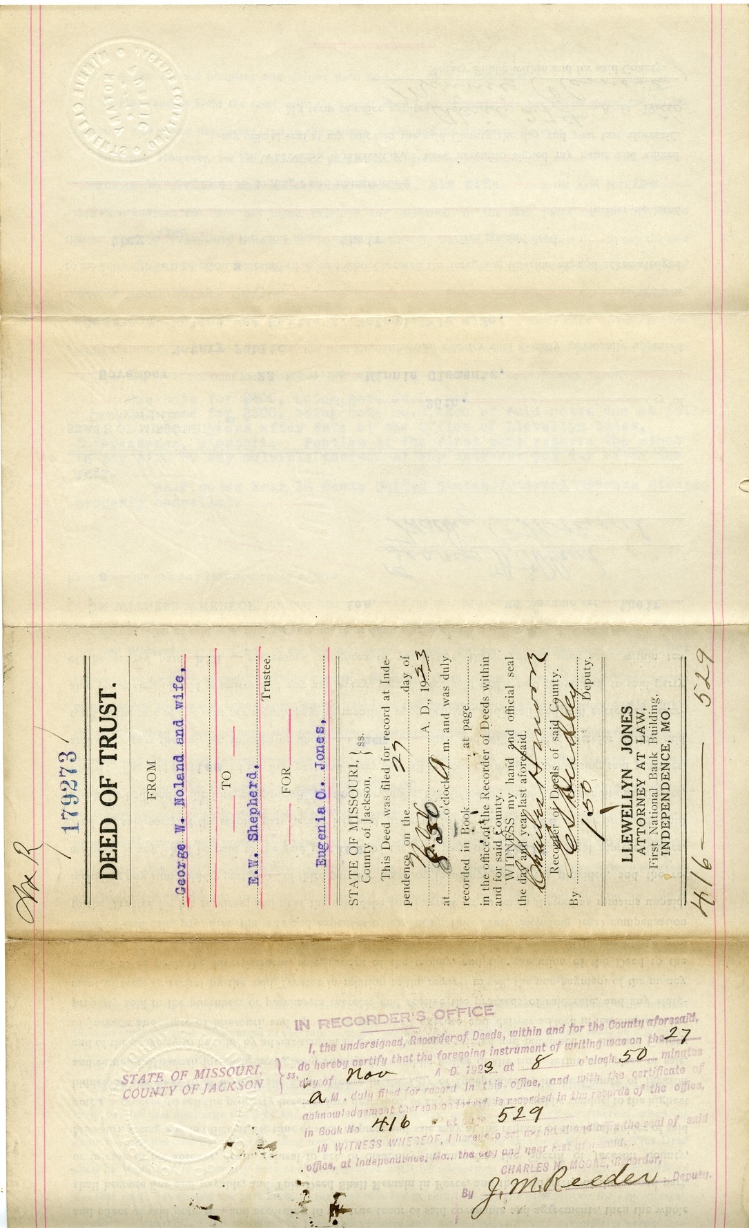 Deed of Trust from George W. Noland and Mattie A. Noland to E. W. Shepherd for Eugenia O. Jones