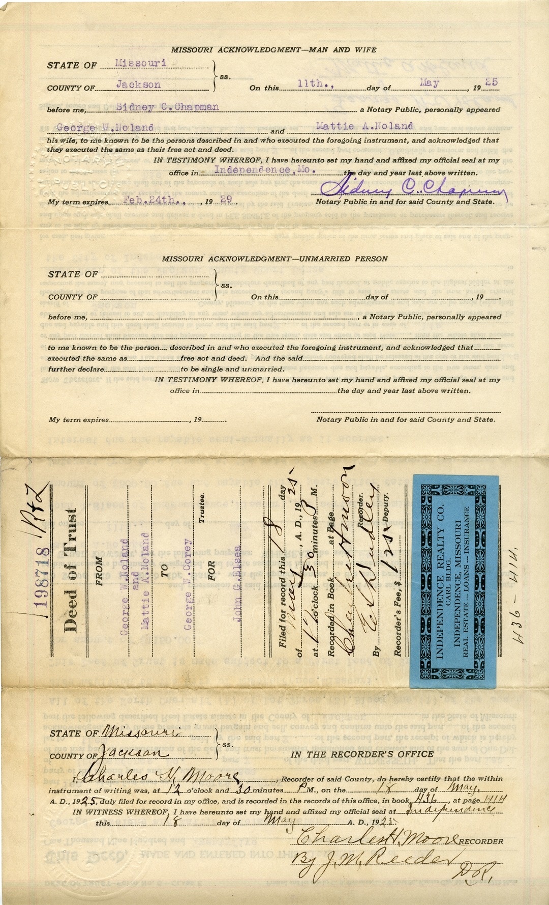 Deed of Trust from George W. Noland and Mattie A. Noland to George W. Corey for John C. Elsea